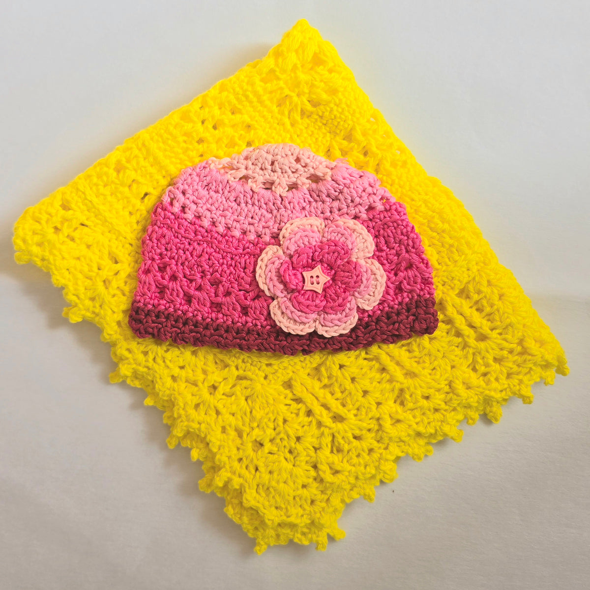 Pink Crocheted Bamboo Yarn Baby Hat
