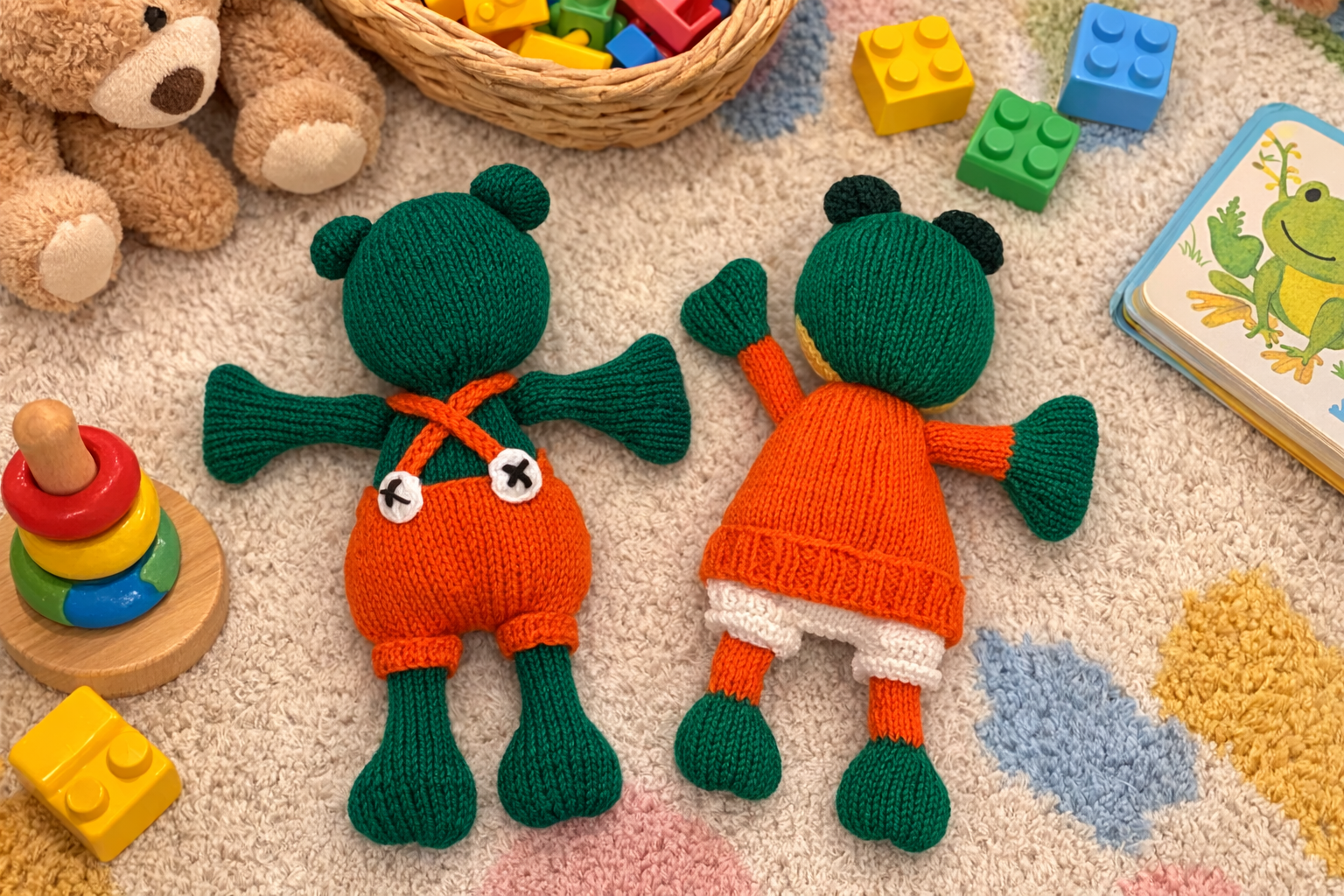 Hand Knitted Frog Plush Toy – Boy & Girl Frog Set – Handmade Soft Toy