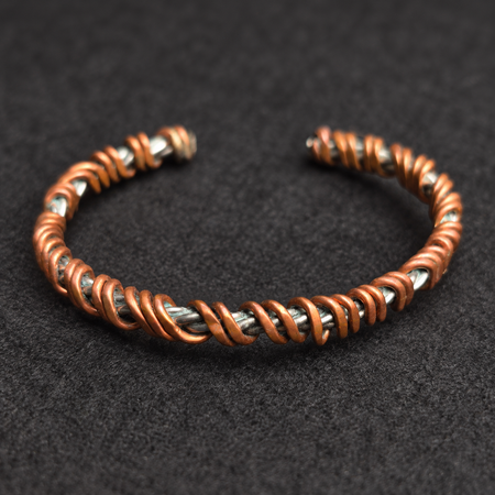 Handmade Copper Coil Stainless Steel Cuff B008