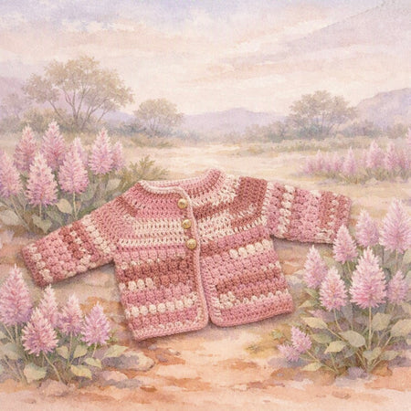 Hand Crocheted “Mulla Mulla” Baby Prints Cardigan | 0-3 months