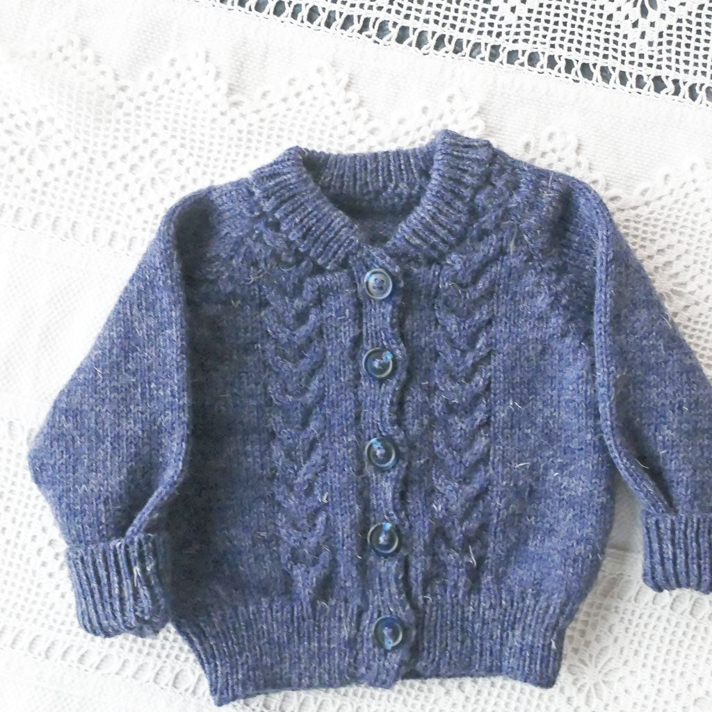Baby cardigan/jacket. Size 00. Aussie wool, free shipping, handmade, dusty blue