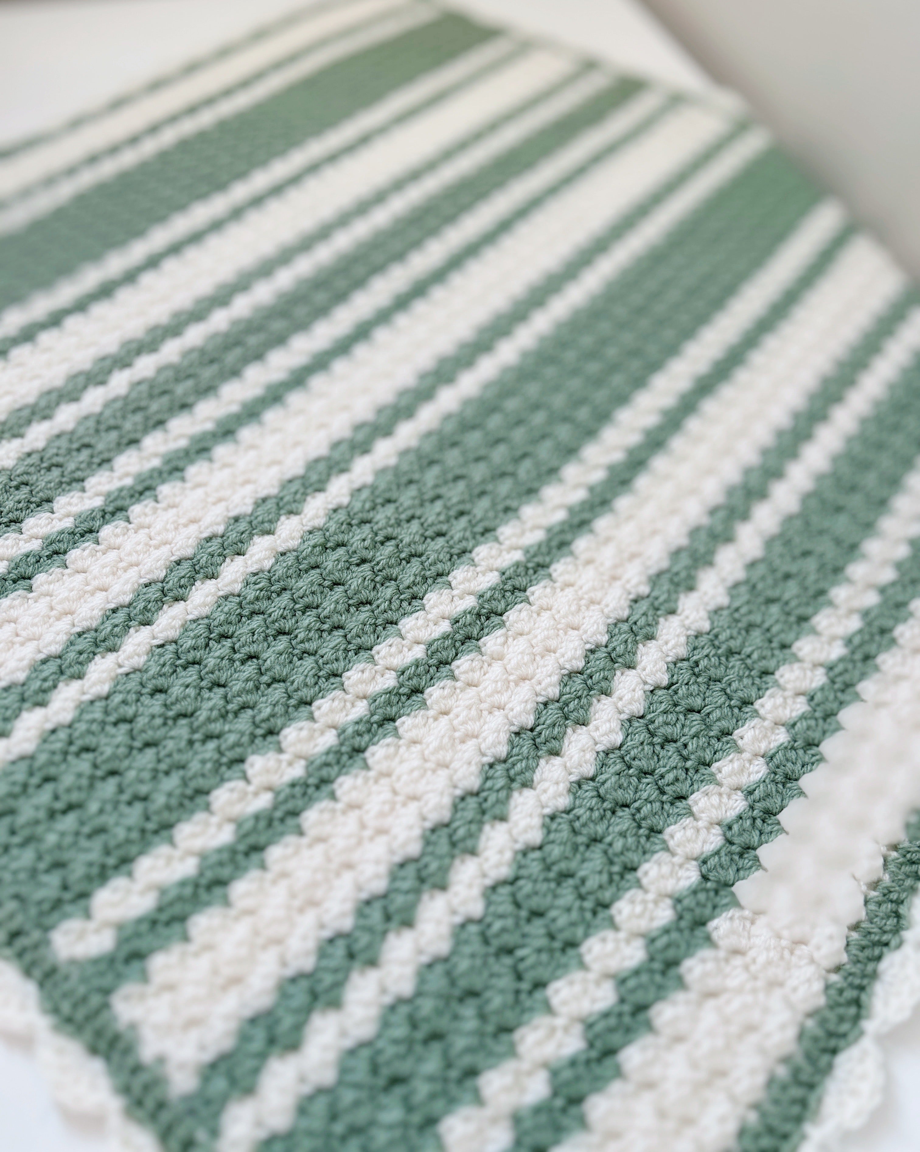 Handmade Crochet Baby Blanket - Sage & Cream - Made to Order