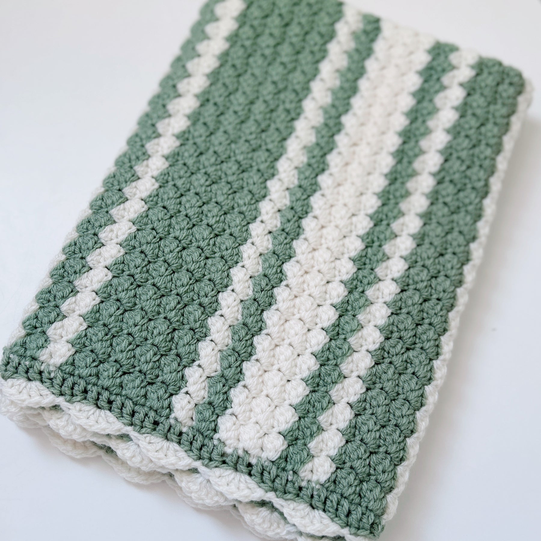 Handmade Crochet Baby Blanket - Sage & Cream - Made to Order