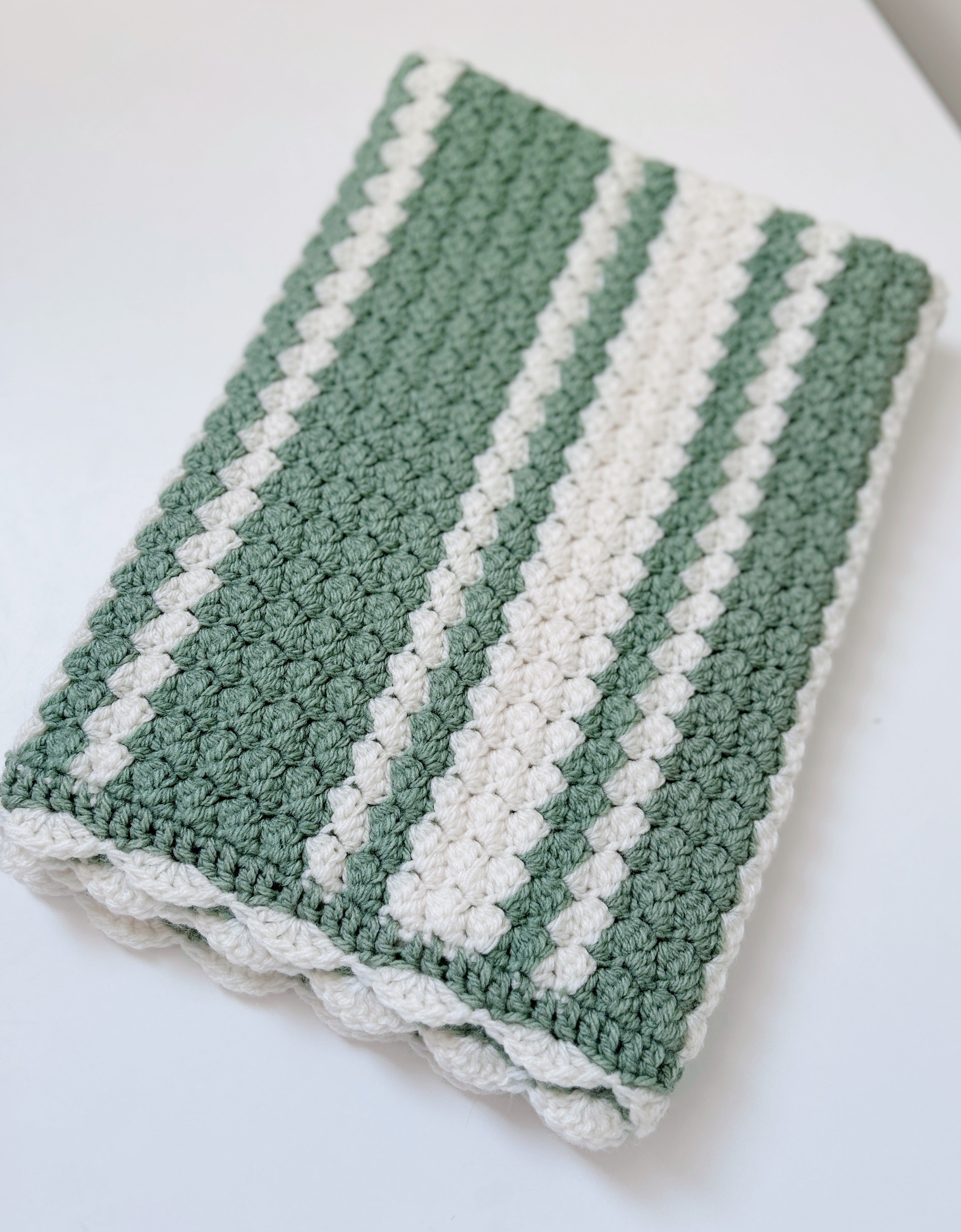 Handmade Crochet Baby Blanket - Sage & Cream - Made to Order