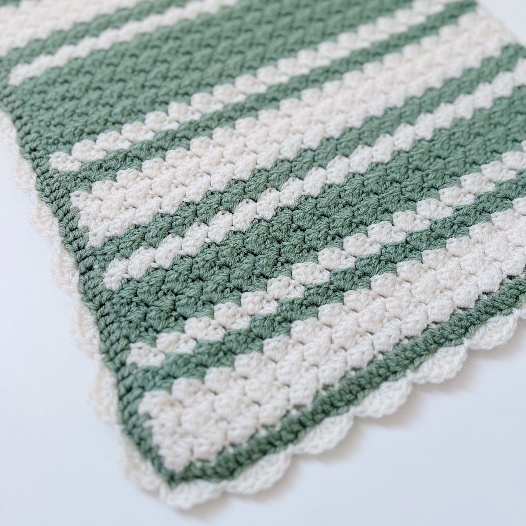 Handmade Crochet Baby Blanket - Sage & Cream - Made to Order