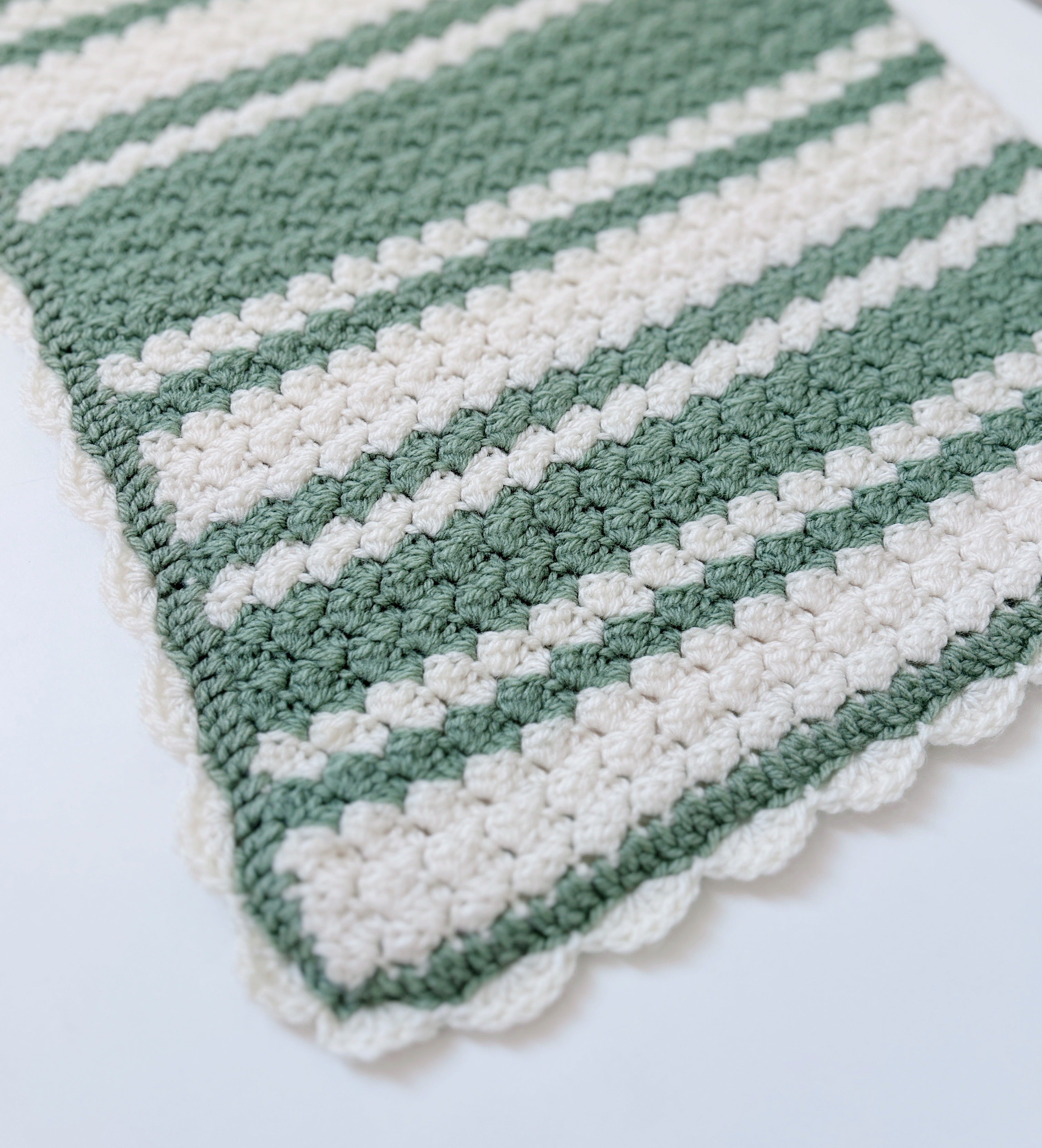 Handmade Crochet Baby Blanket - Sage & Cream - Made to Order