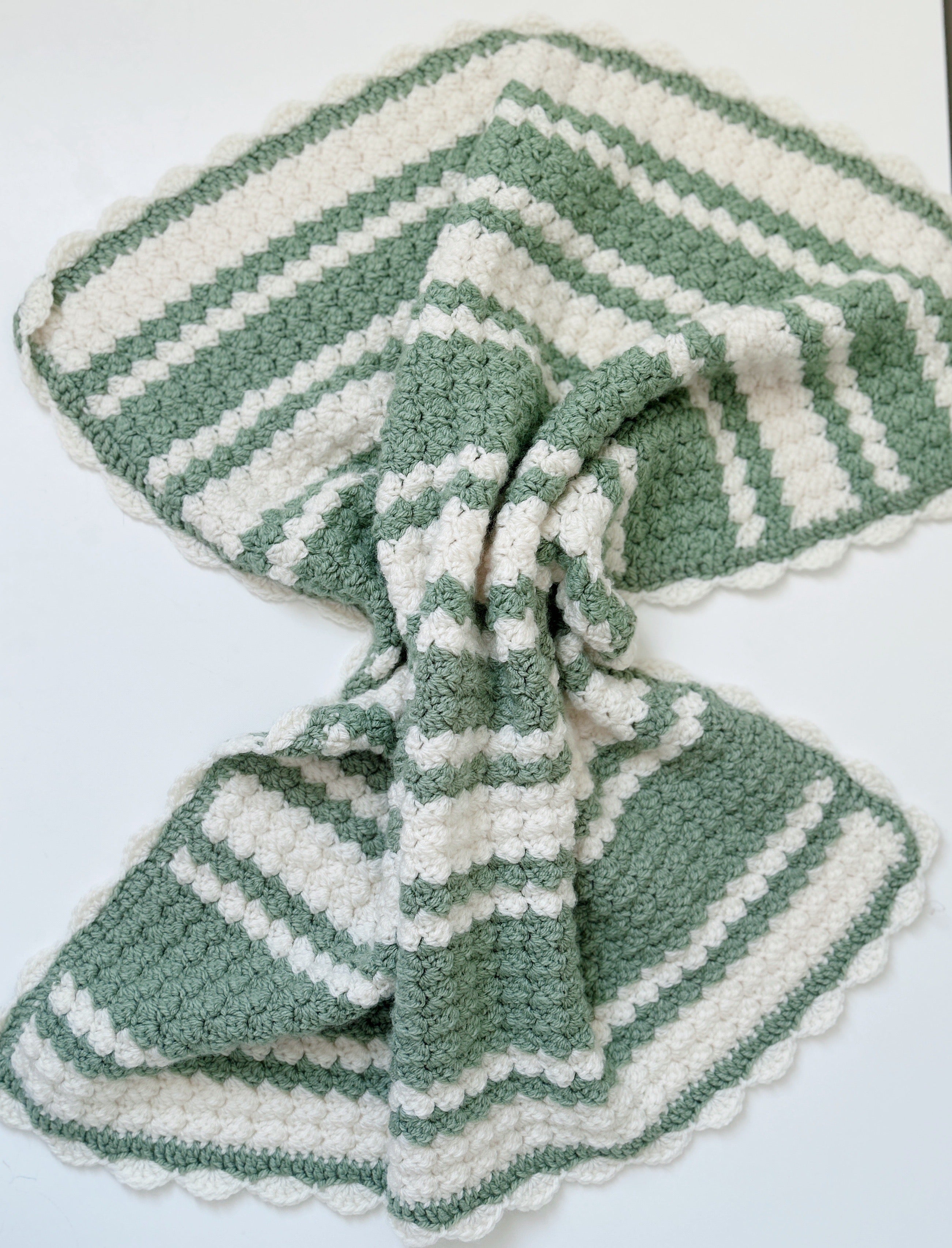 Handmade Crochet Baby Blanket - Sage & Cream - Made to Order