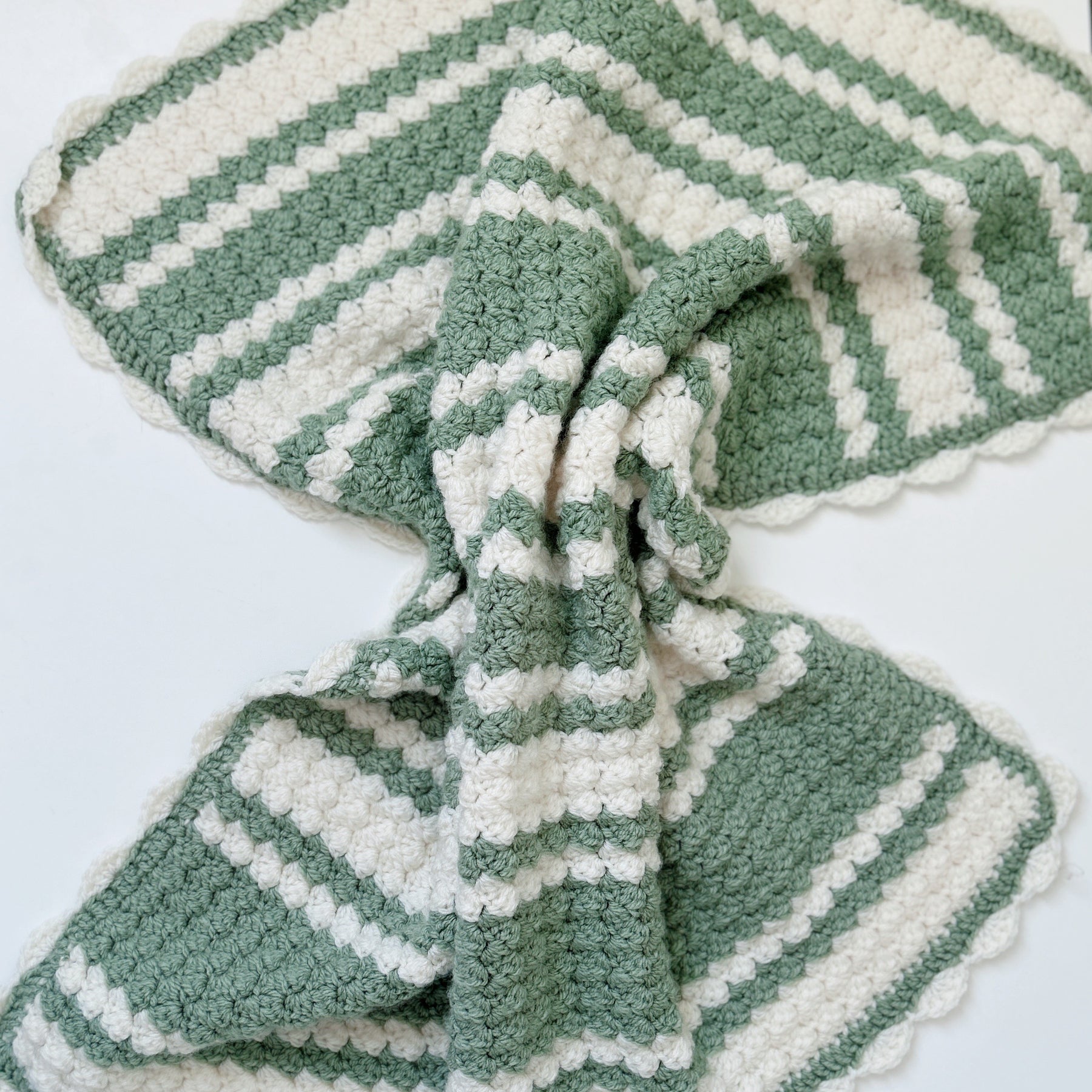 Handmade Crochet Baby Blanket - Sage & Cream - Made to Order