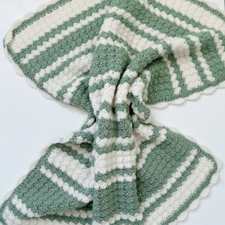 Handmade Crochet Baby Blanket - Sage & Cream - Made to Order