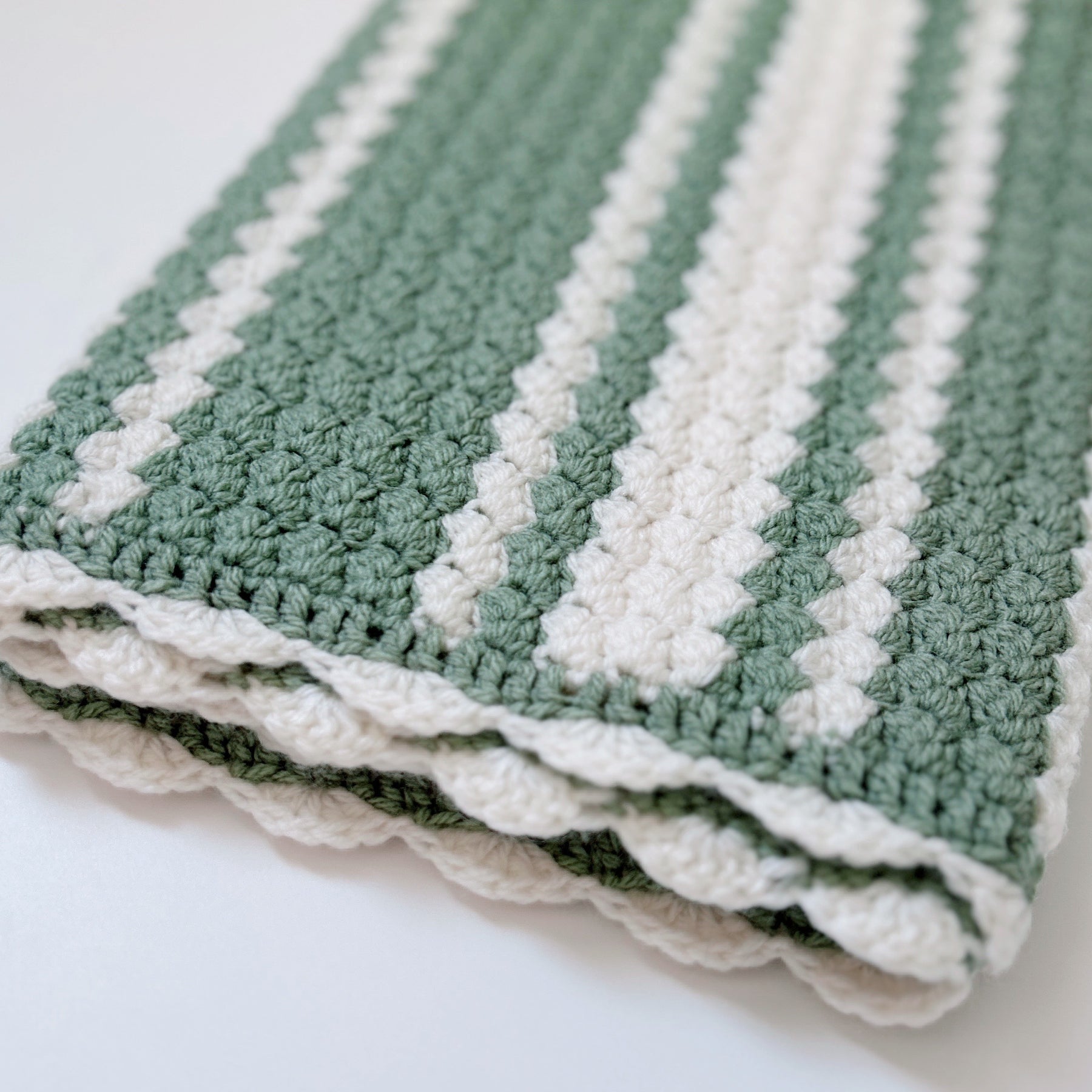Handmade Crochet Baby Blanket - Sage & Cream - Made to Order