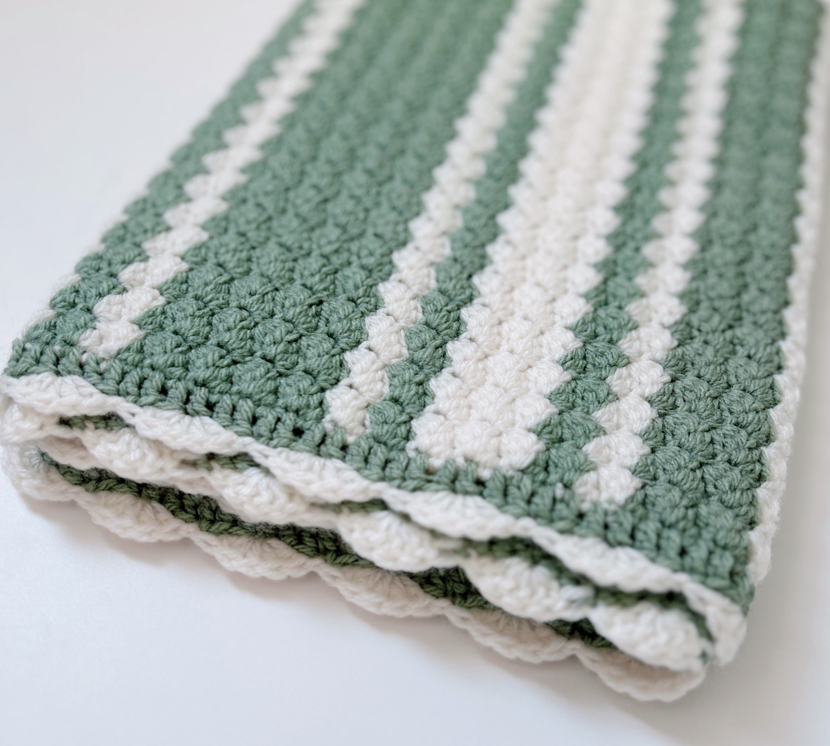 Handmade Crochet Baby Blanket - Sage & Cream - Made to Order