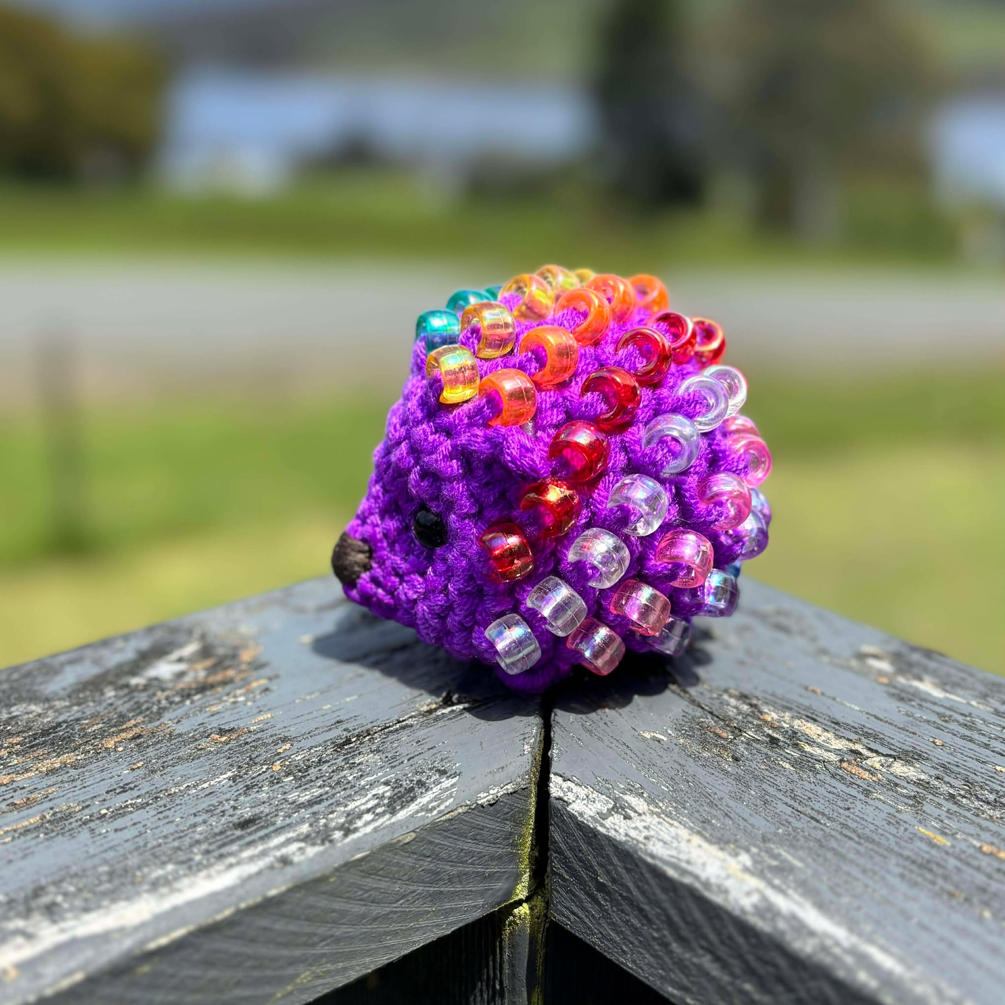 Hedgehog Crochet Beaded Fidget Toy - Purple Rainbow