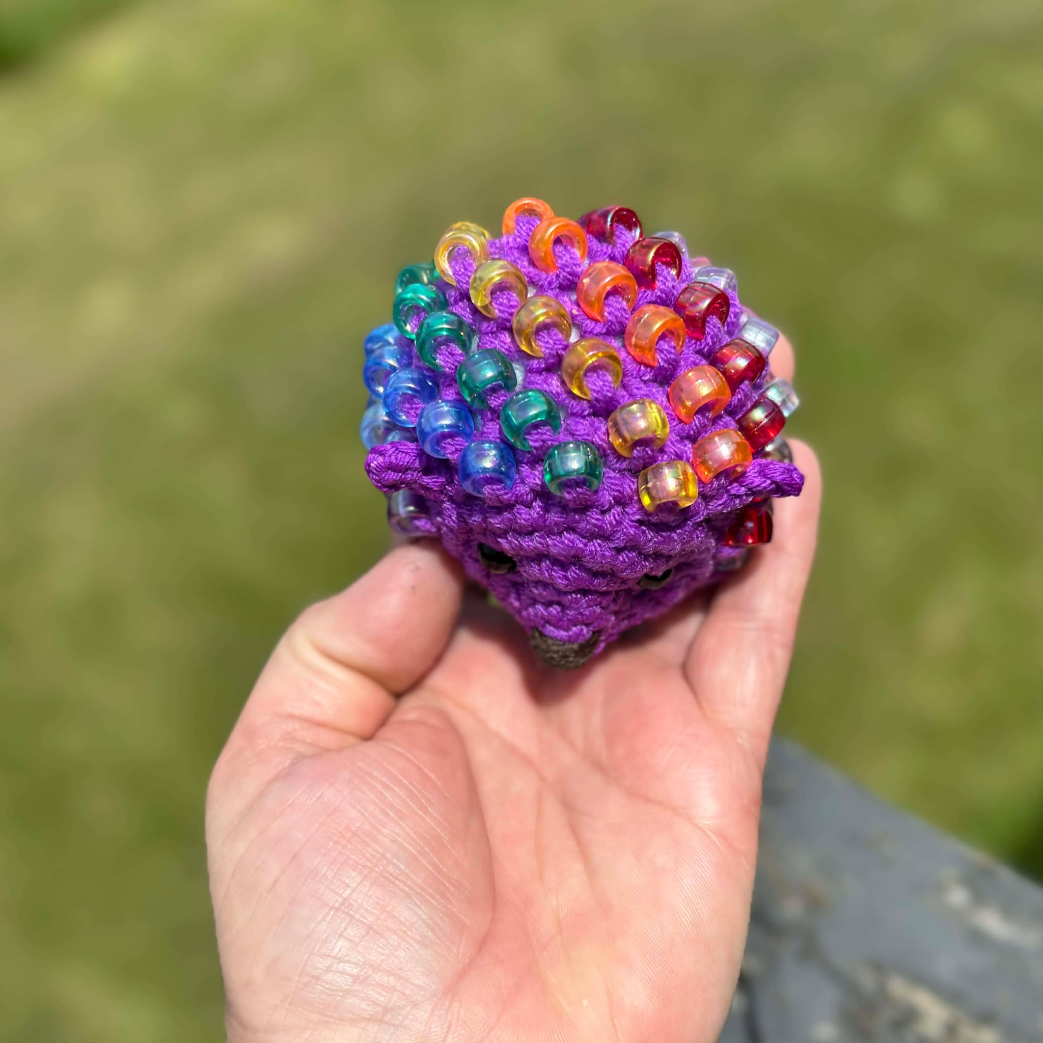 Hedgehog Crochet Beaded Fidget Toy - Purple Rainbow