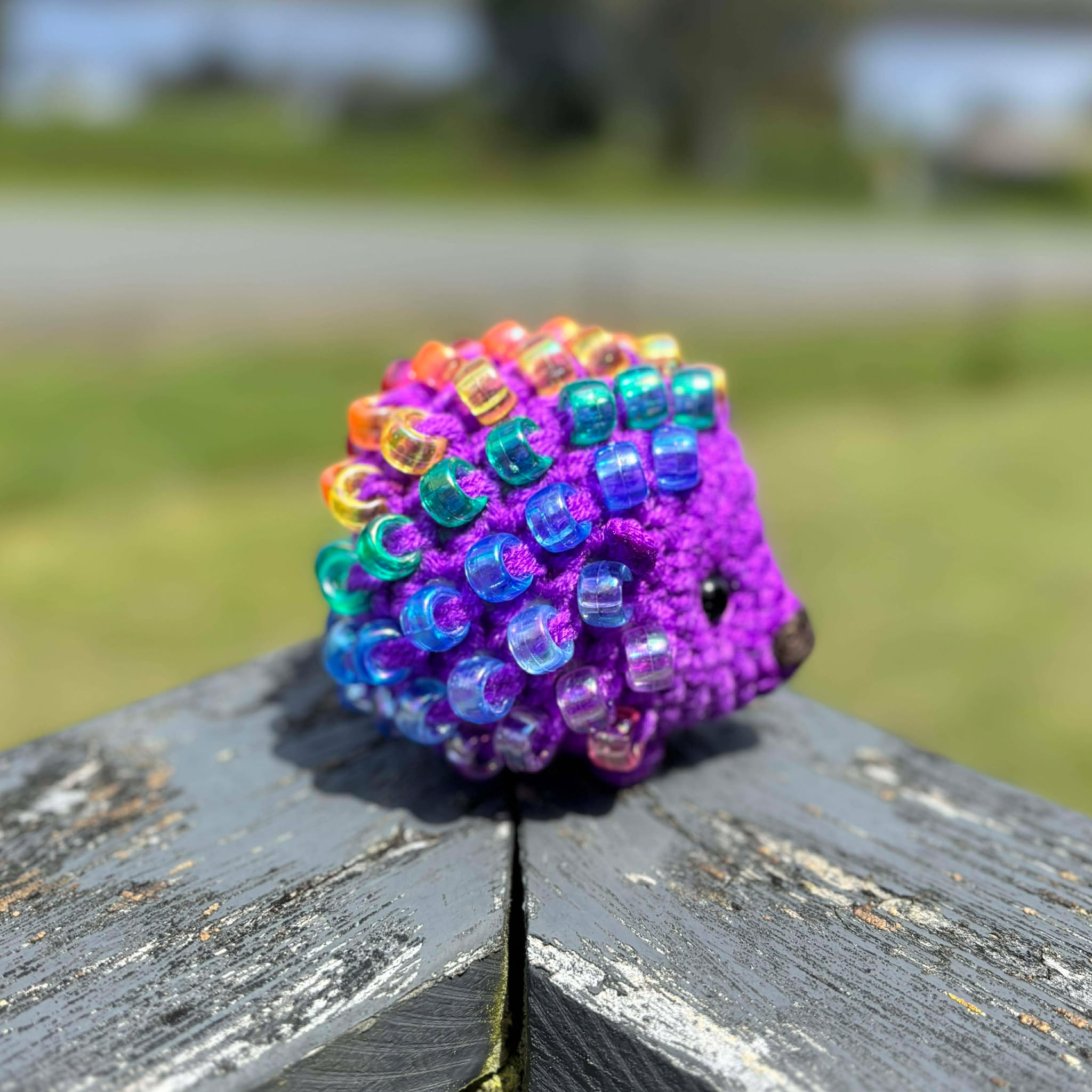 Hedgehog Crochet Beaded Fidget Toy - Purple Rainbow