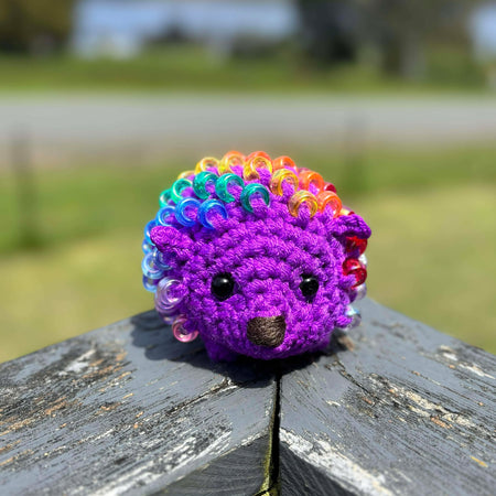 Hedgehog Crochet Beaded Fidget Toy - Purple Rainbow