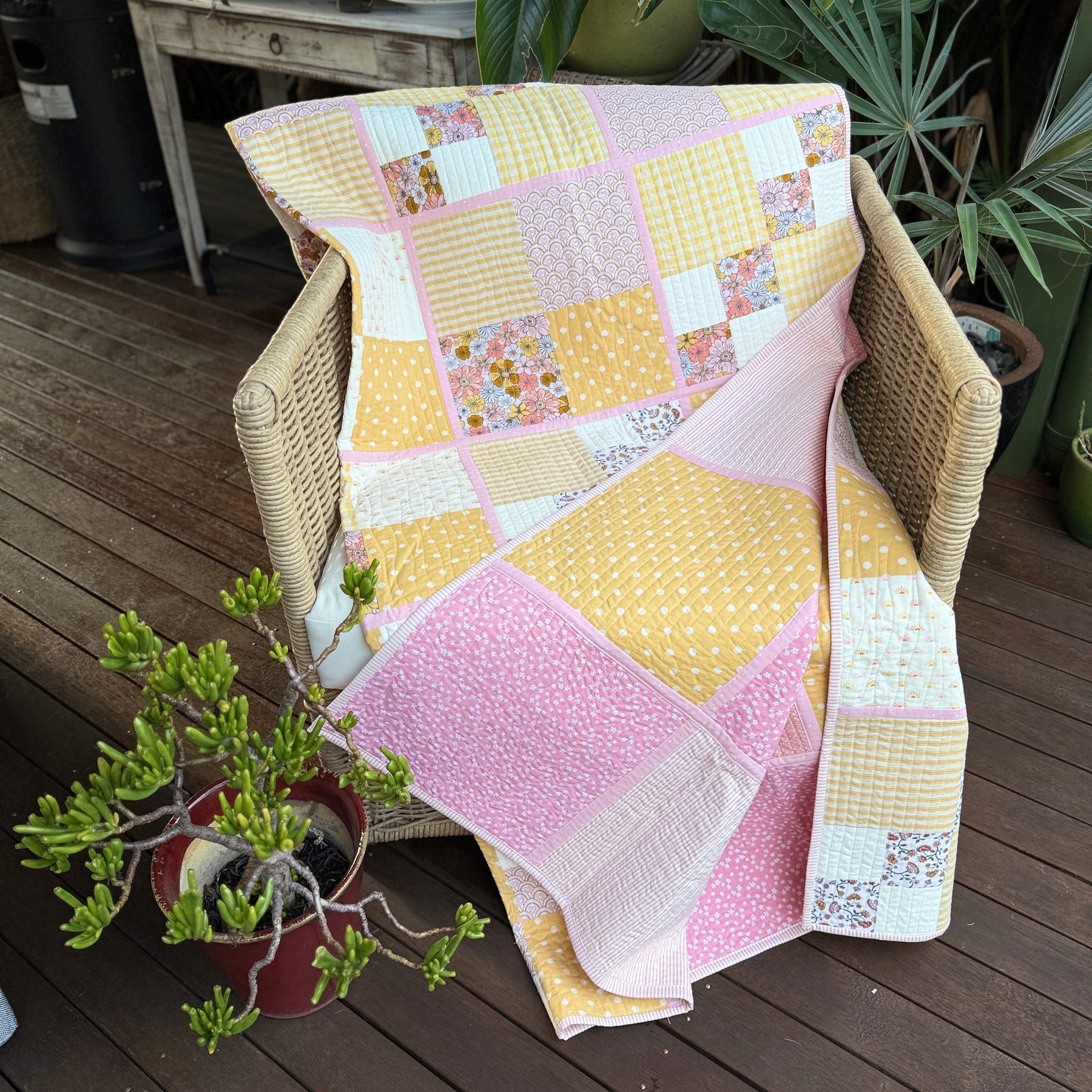 Blossom Patchwork Quilt: Reversible Pastel Design