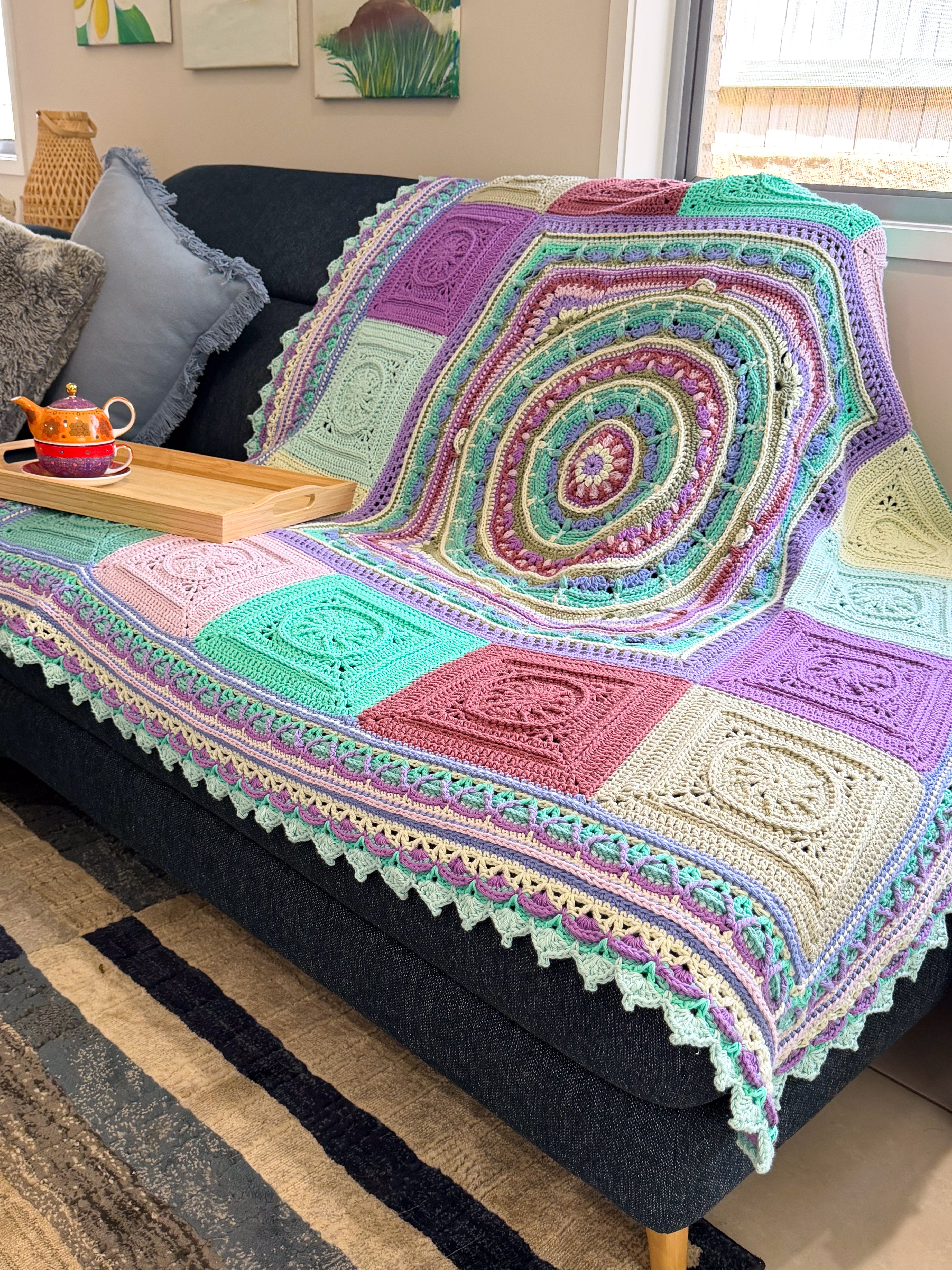 #091 - Large Crocheted Blanket in Mixed Colours