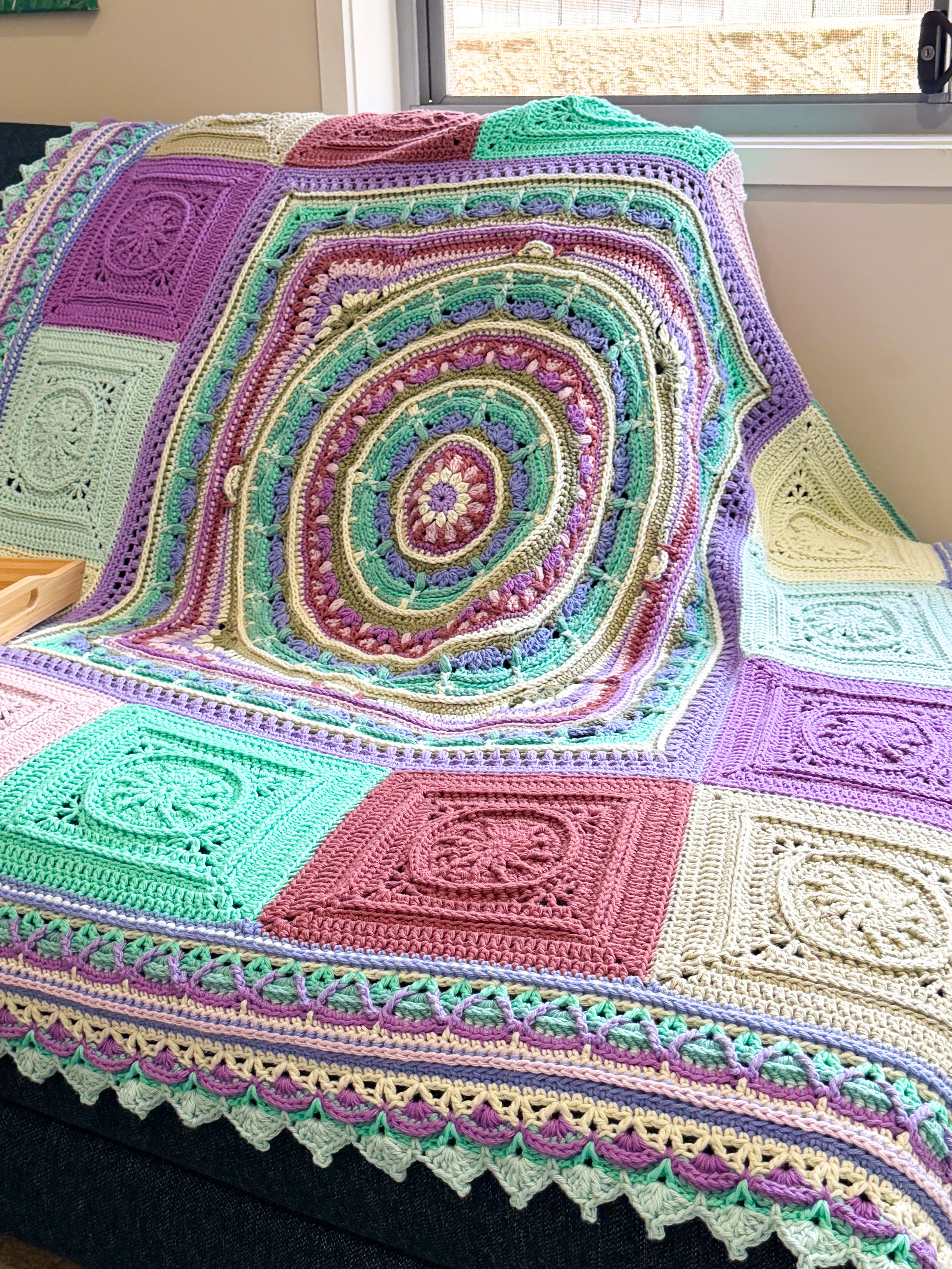 #091 - Large Crocheted Blanket in Mixed Colours