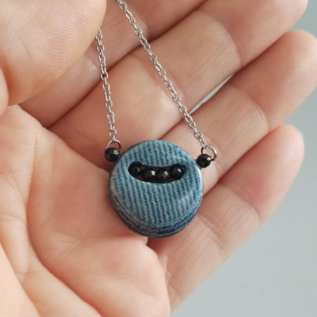 Denim and Black Spinel Stone Beads Necklace