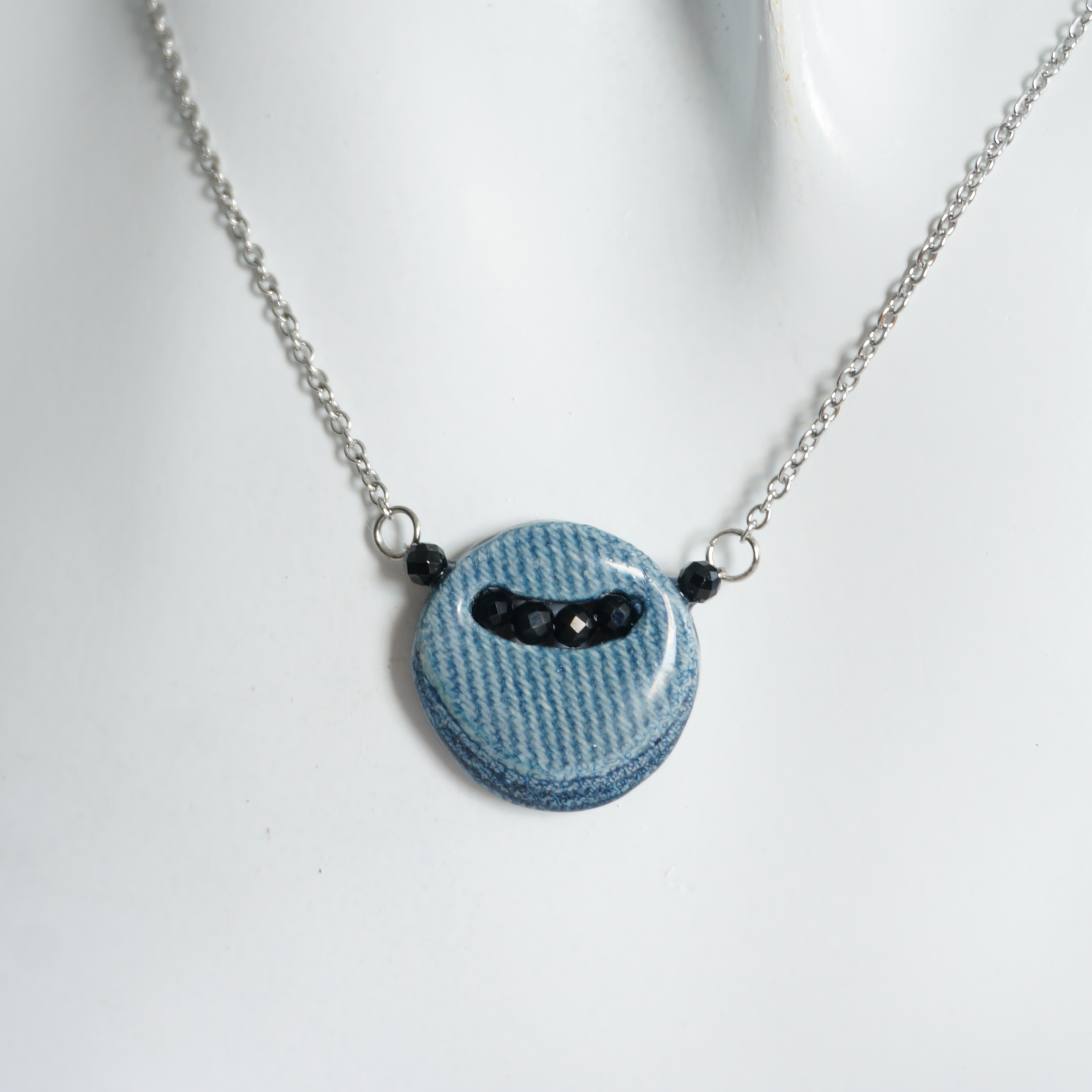 Denim and Black Spinel Stone Beads Necklace