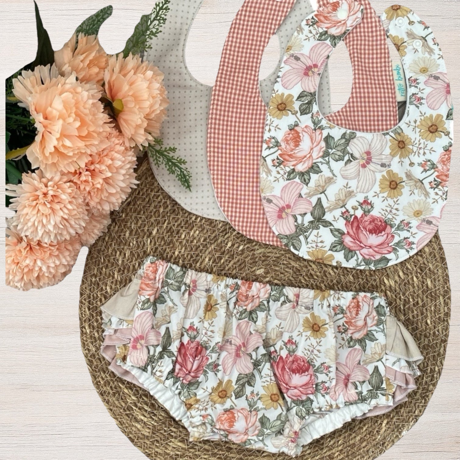 Cotton Onesie & Bibs Set - Vintage Floral