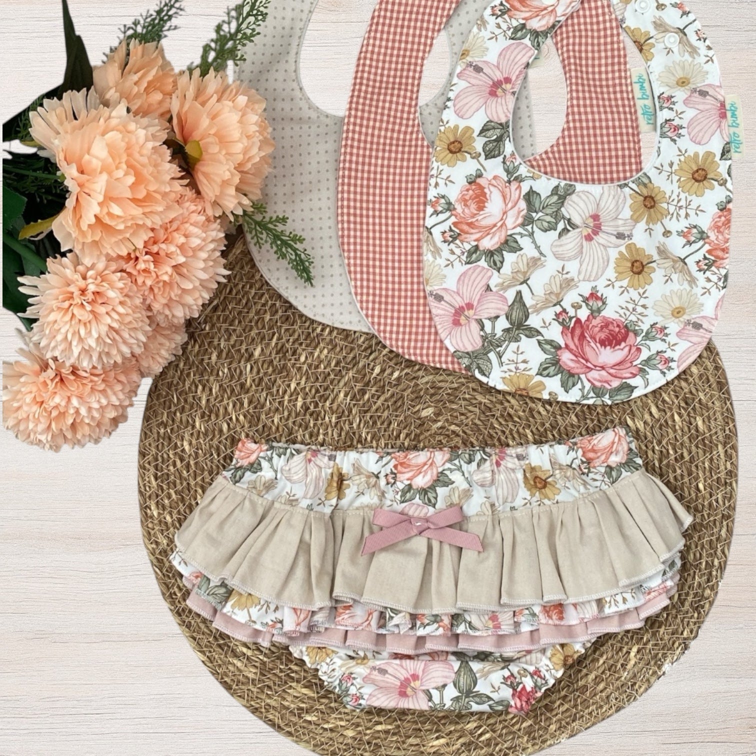 Cotton Onesie & Bibs Set - Vintage Floral