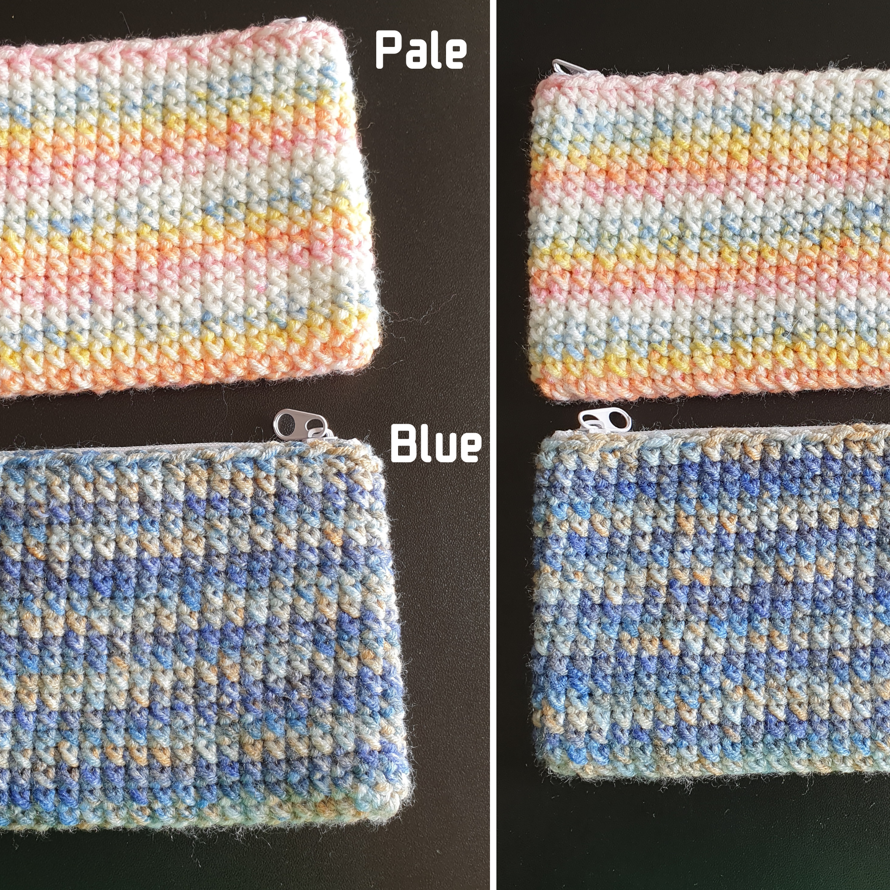 Handmade Crocheting Colourful Zippered Crochet Coin Pouch : Pink Blue Green Purple Mix