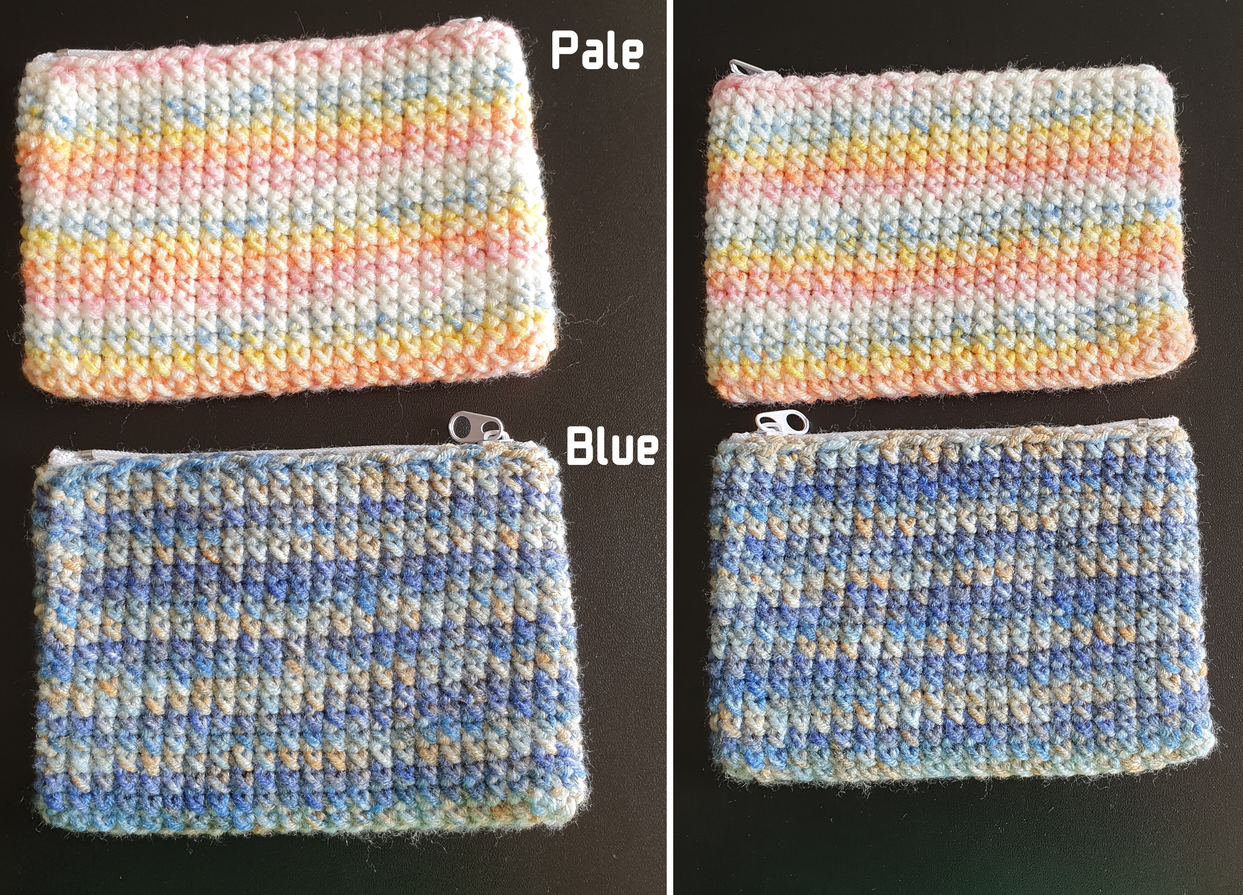Handmade Crocheting Colourful Zippered Crochet Coin Pouch : Pink Blue Green Purple Mix