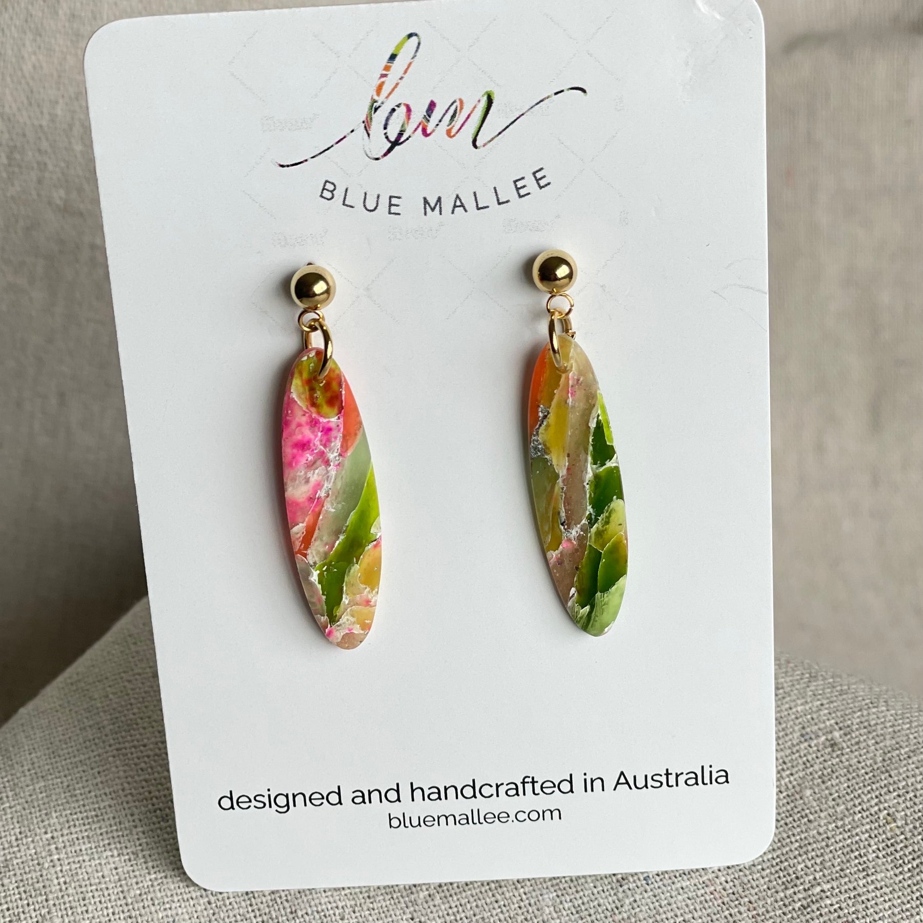 Moss Agate Polymer Clay Studs - Stone Drops