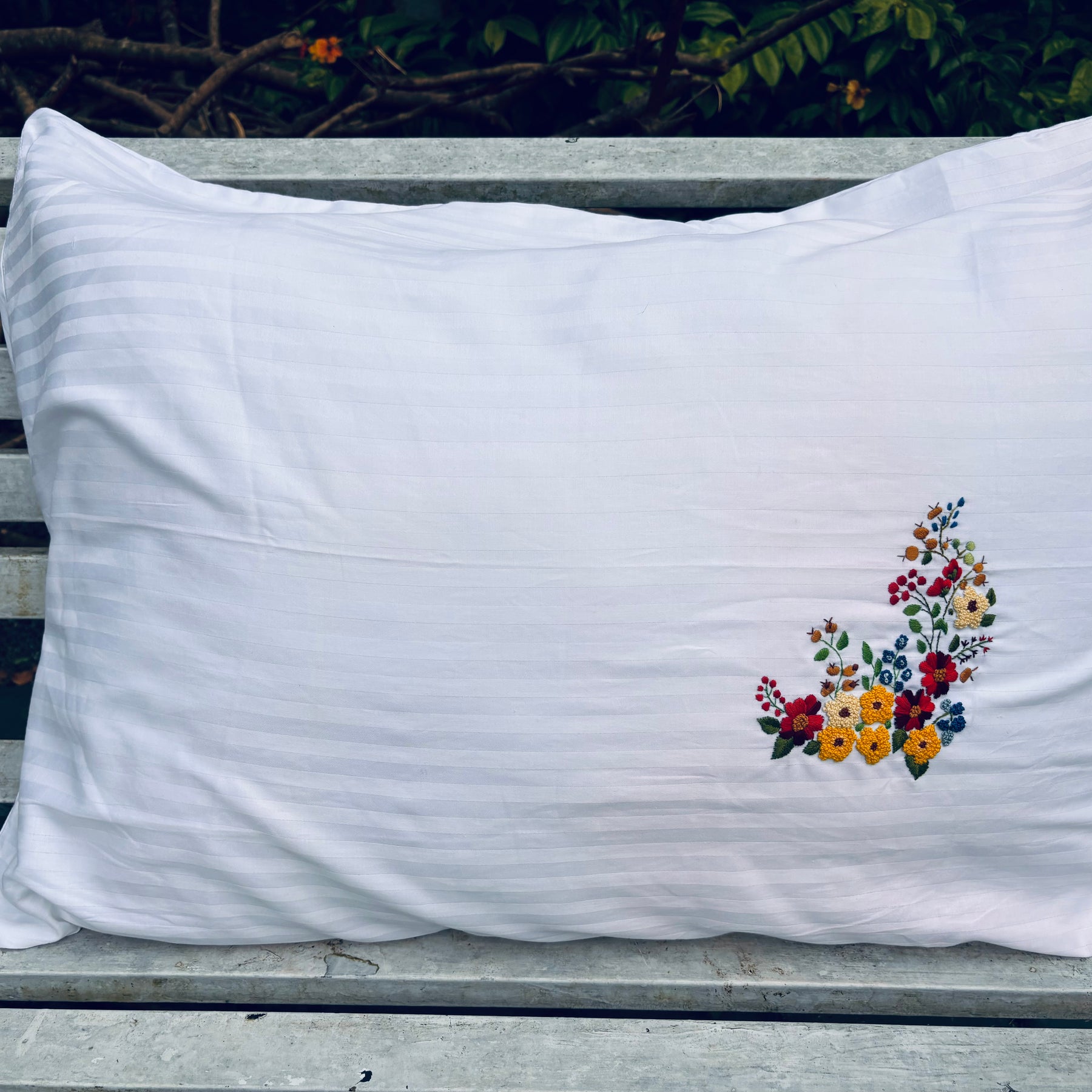 Set of 2 Wild Flower Embroidered Pillow/Cushion Cover