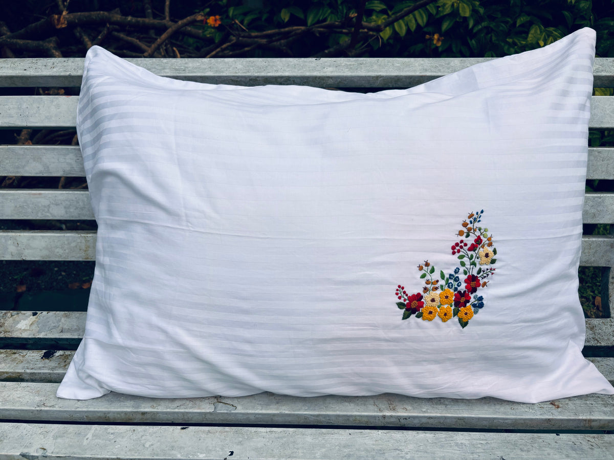 Set of 2 Wild Flower Embroidered Pillow/Cushion Cover