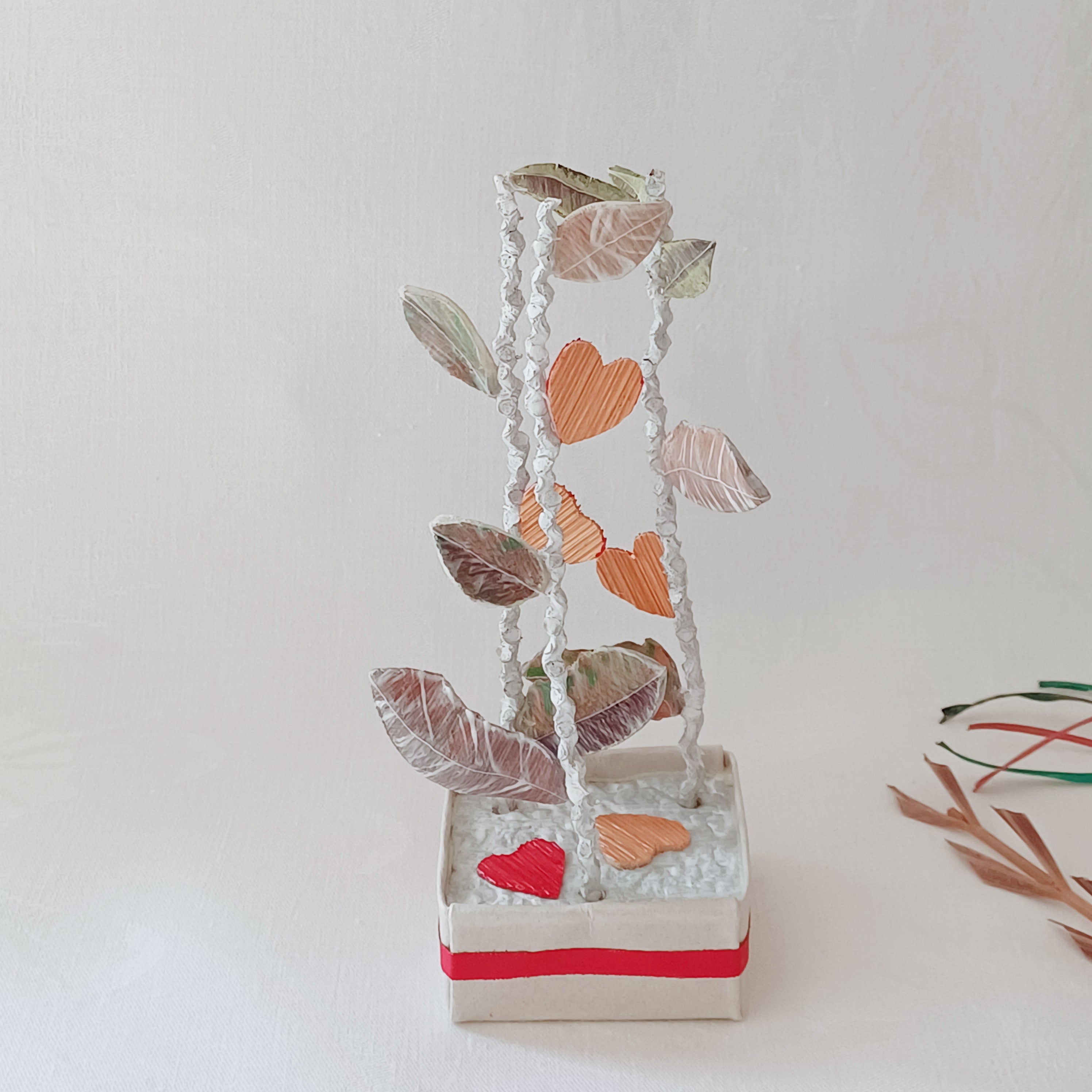 Leaves and Red Hearts - Palm Leaf Table Decoration, Greeting Gift