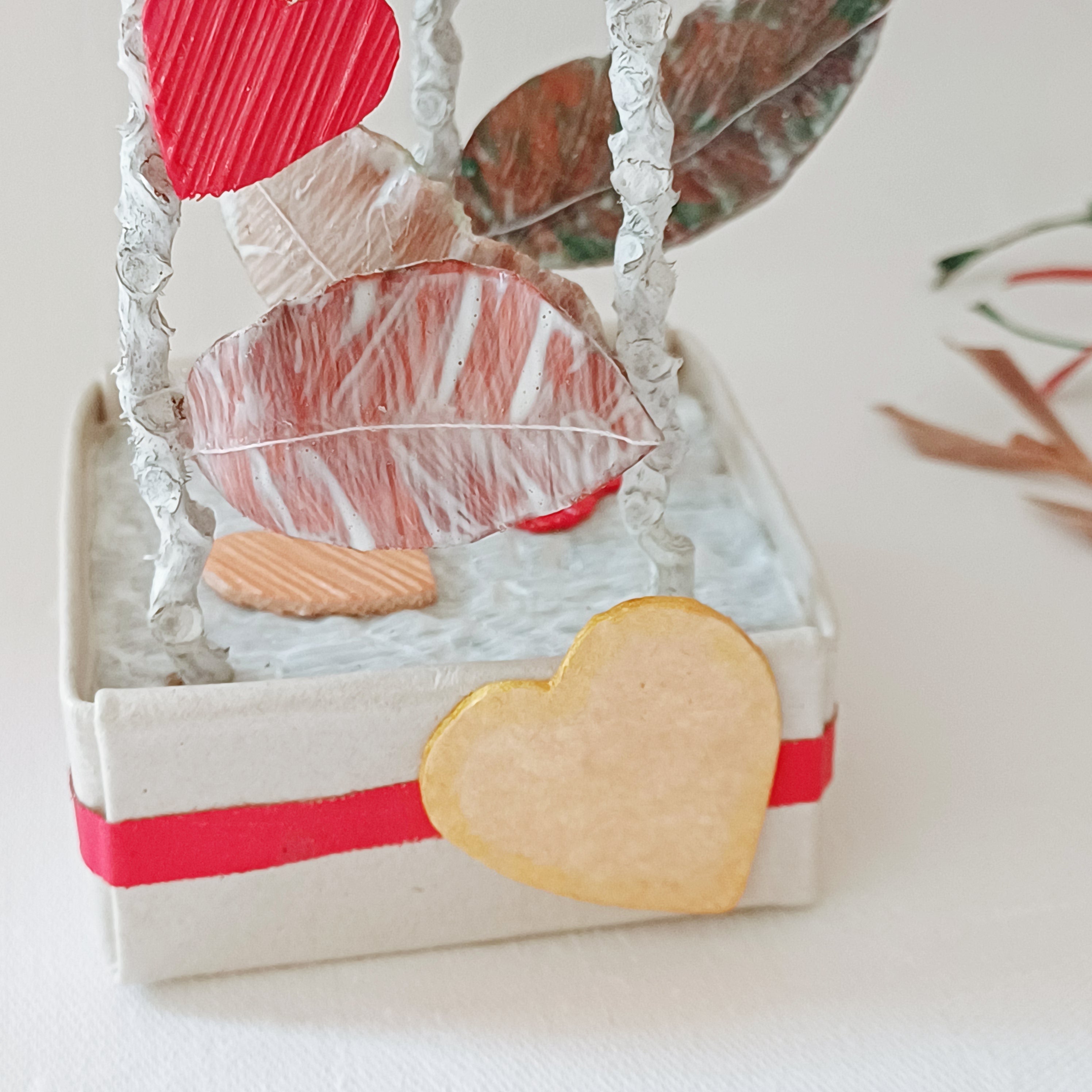 Leaves and Red Hearts - Palm Leaf Table Decoration, Greeting Gift