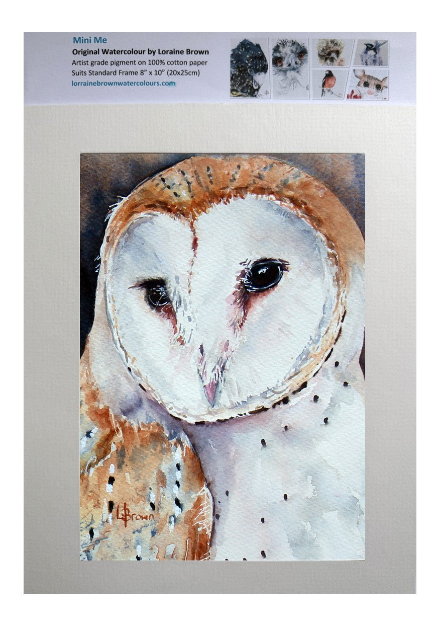 Mini Me #212 Barn Owl Original Watercolour Painting