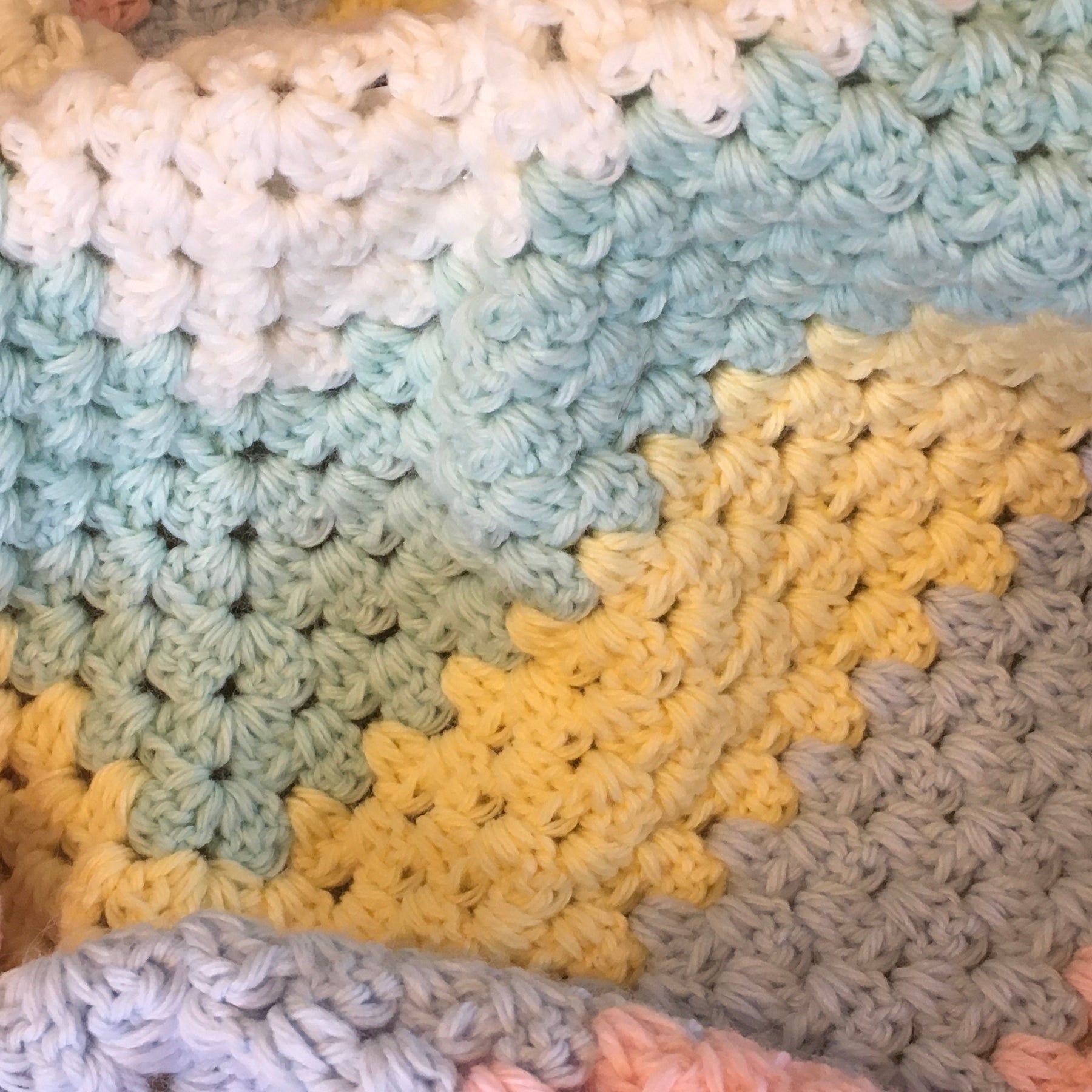 Pastel Rainbow Multi Coloured Granny Square Baby Cot or Pram Blanket