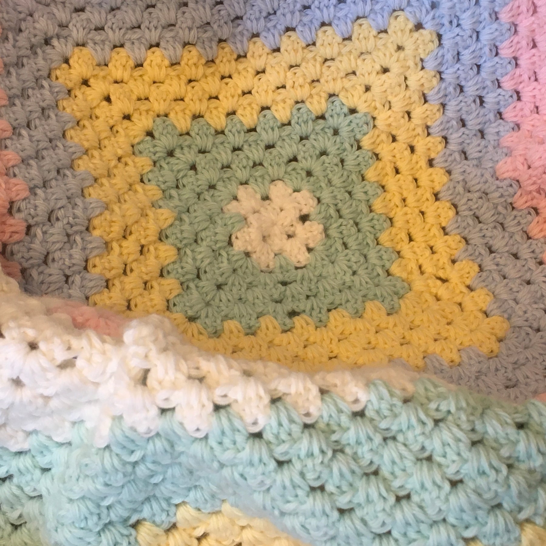 Pastel Rainbow Multi Coloured Granny Square Baby Cot or Pram Blanket