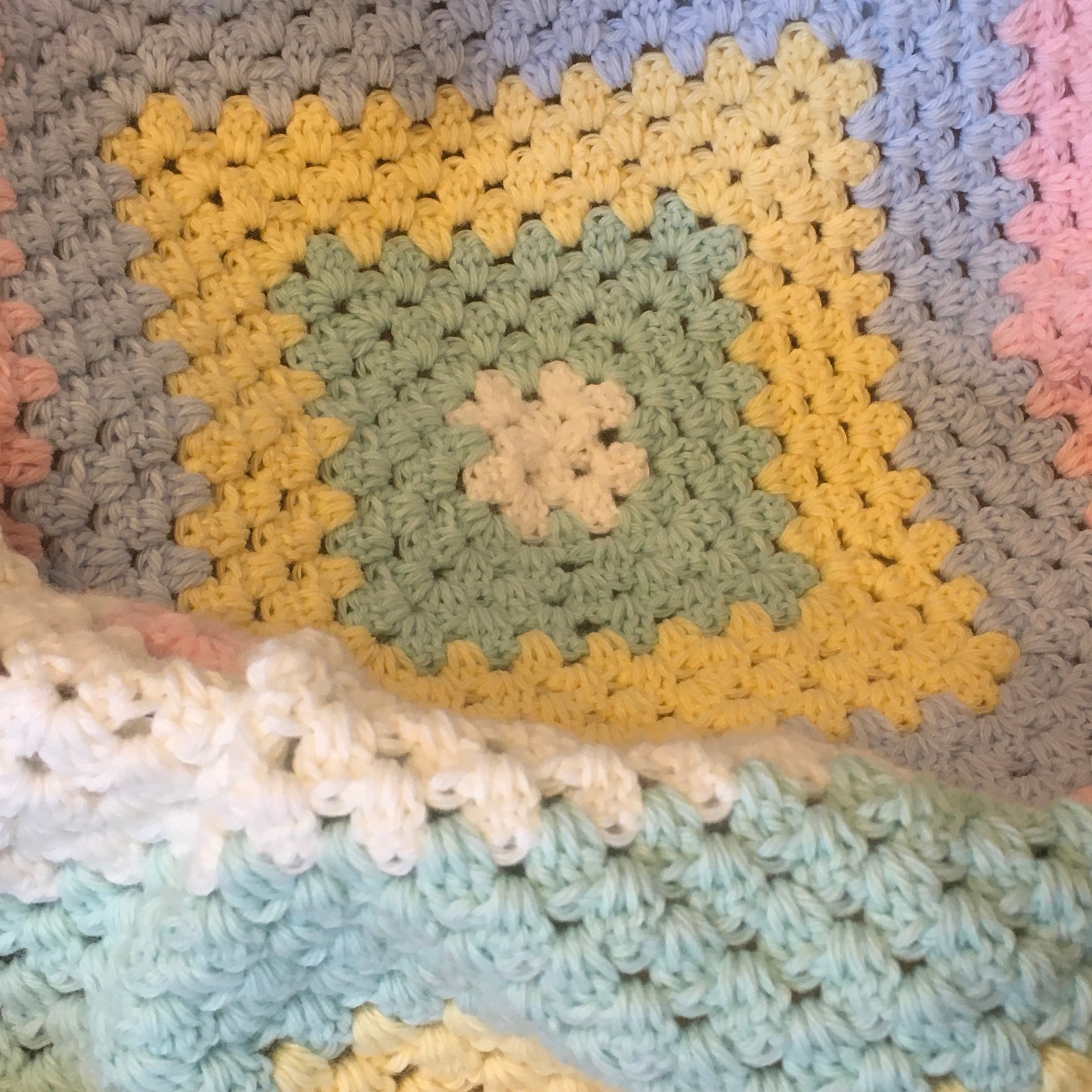 Pastel Rainbow Multi Coloured Granny Square Baby Cot or Pram Blanket