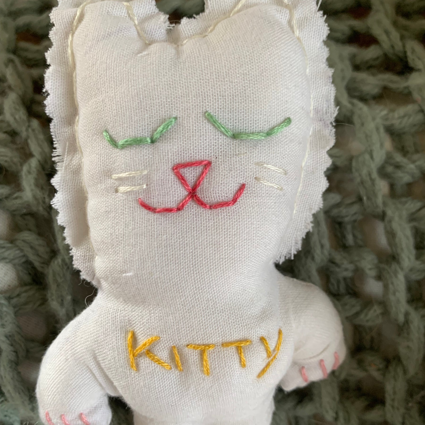 Cuddle Cat and Cuddle Kitten Hand Made Hand Embroidered