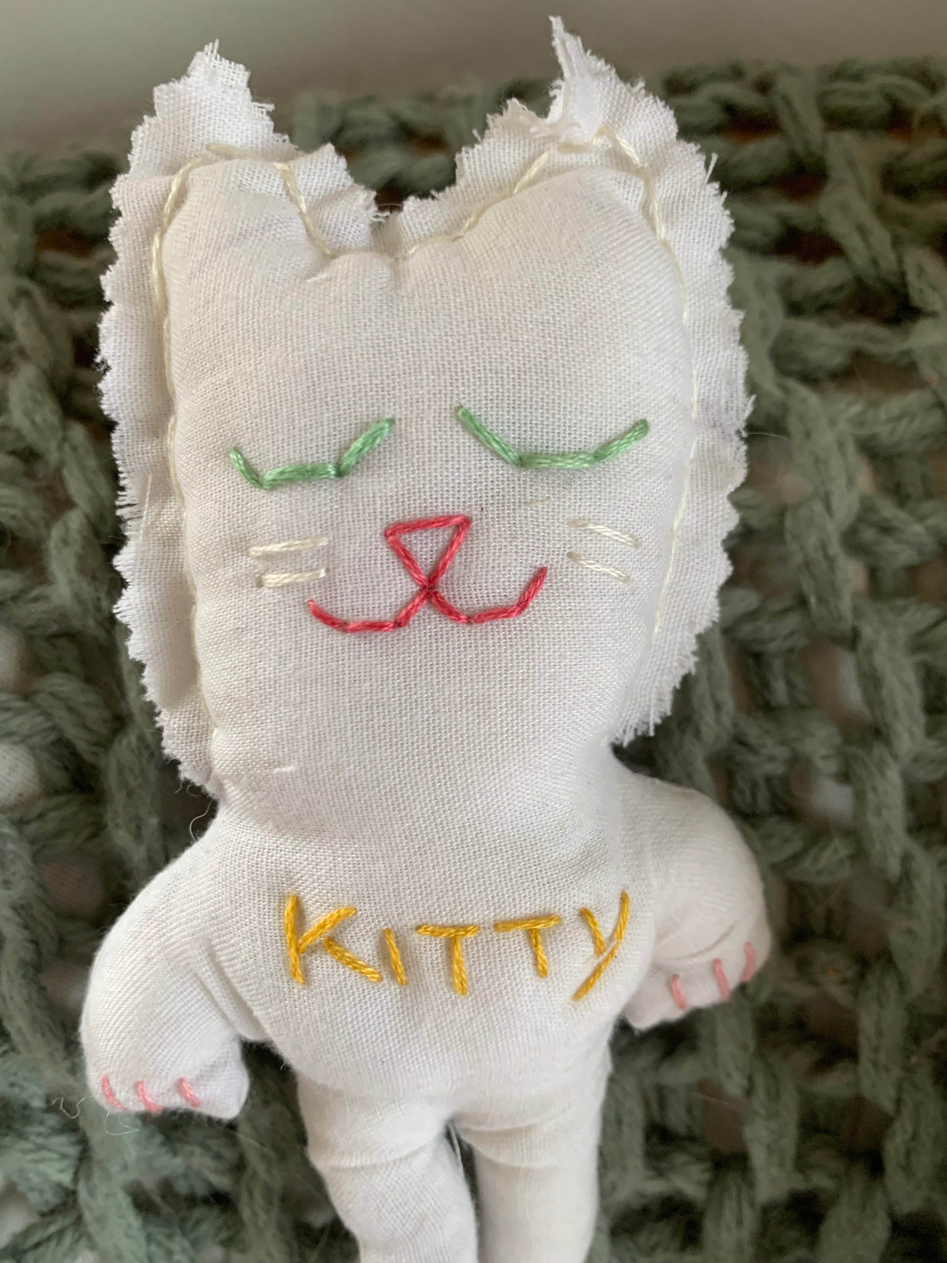 Cuddle Cat and Cuddle Kitten Hand Made Hand Embroidered