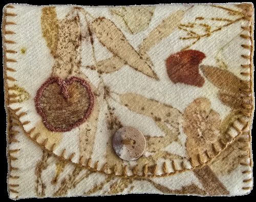 Handmade Eco Printed Wool Pouch – Wool Wallet / Botanical Clutch Bag