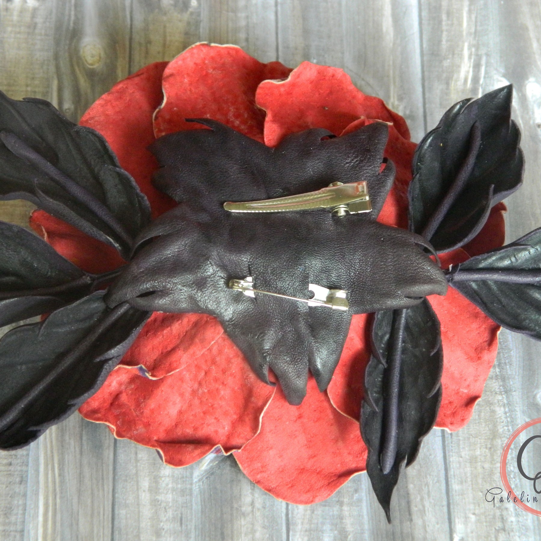Leather Rose “Marble Flame” , Flower Brooch, Hair Hat clip