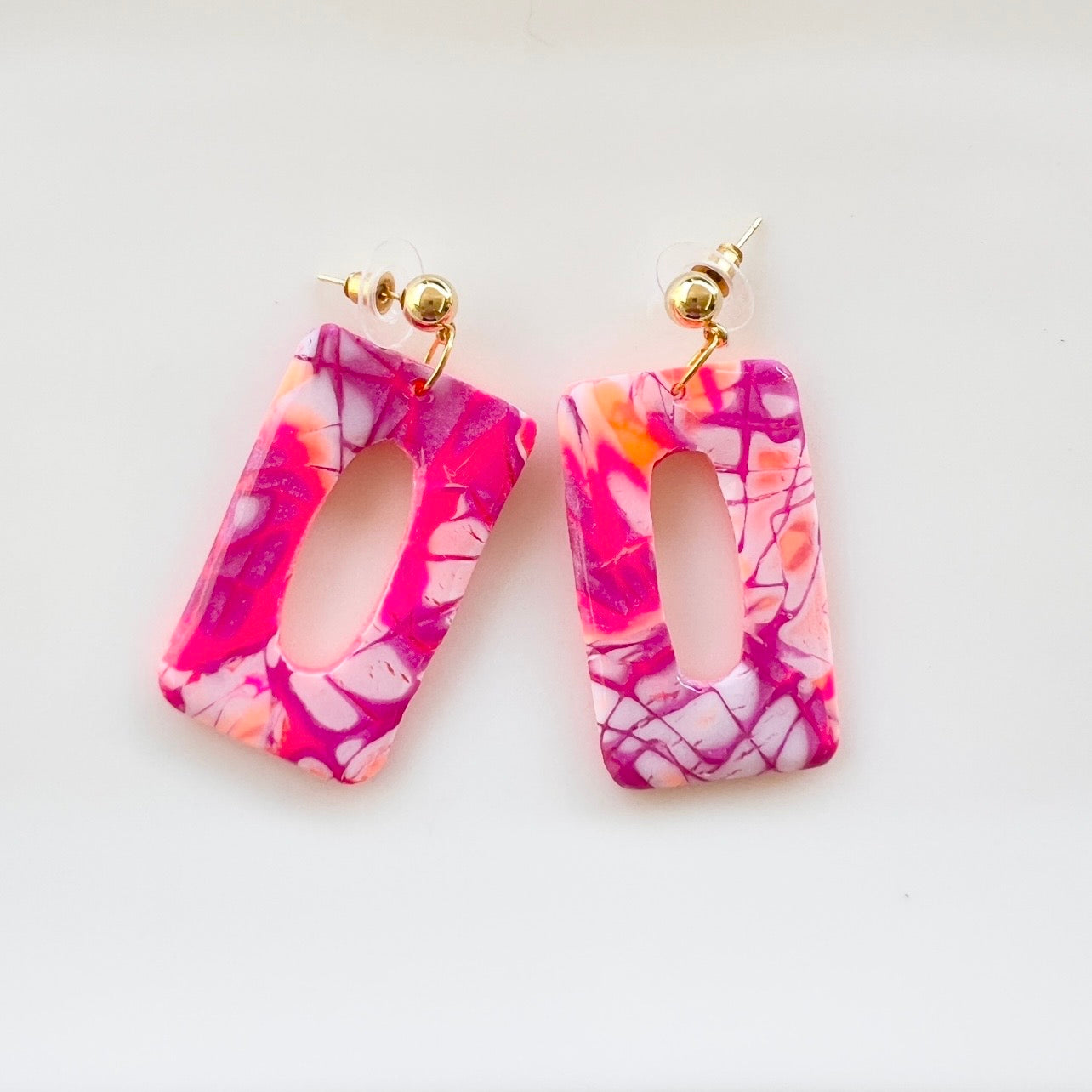 Earrings ~Polymer Clay ~ Hot Pink ~ Resin Dangles