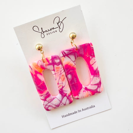 Earrings ~Polymer Clay ~ Hot Pink ~ Resin Dangles