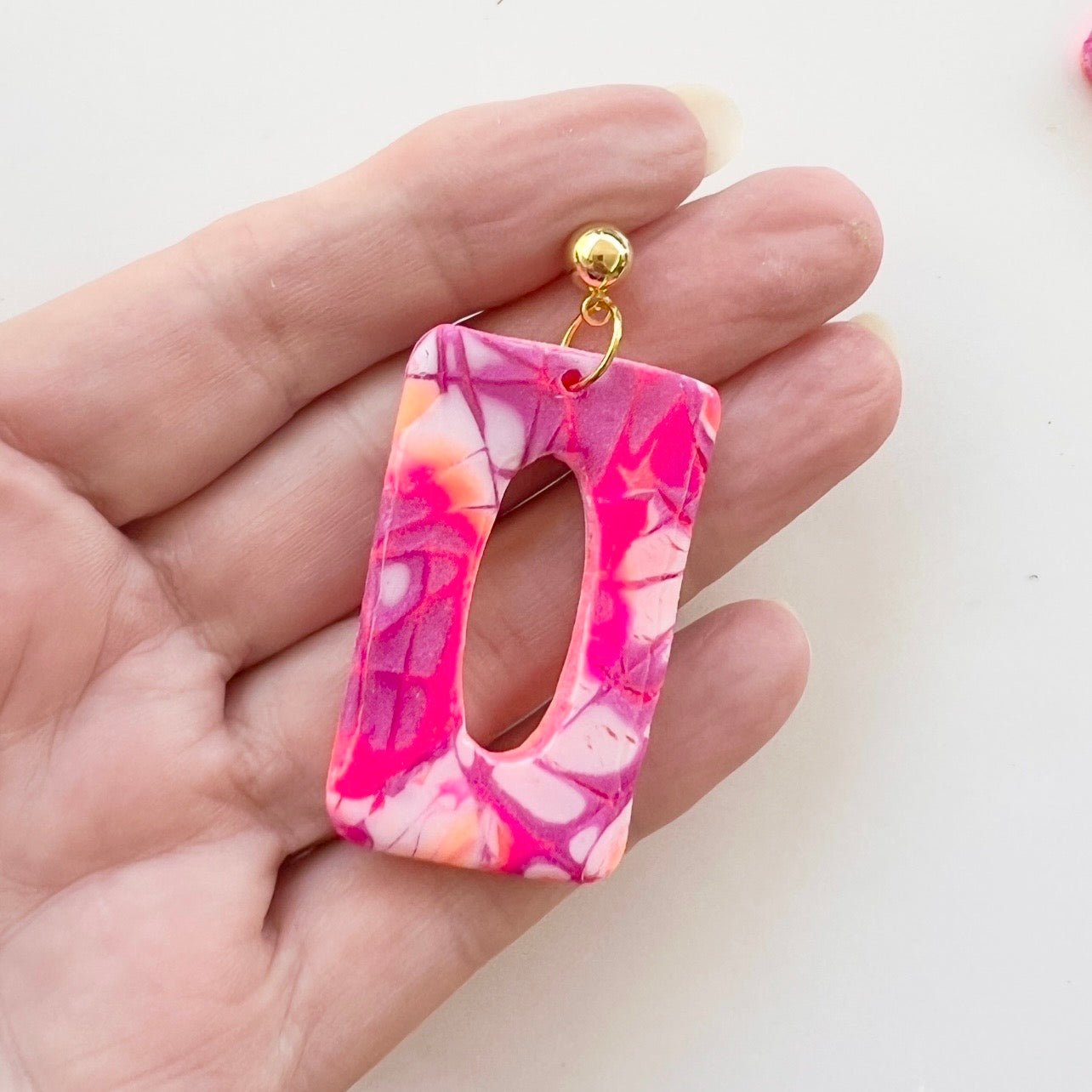 Earrings ~Polymer Clay ~ Hot Pink ~ Resin Dangles