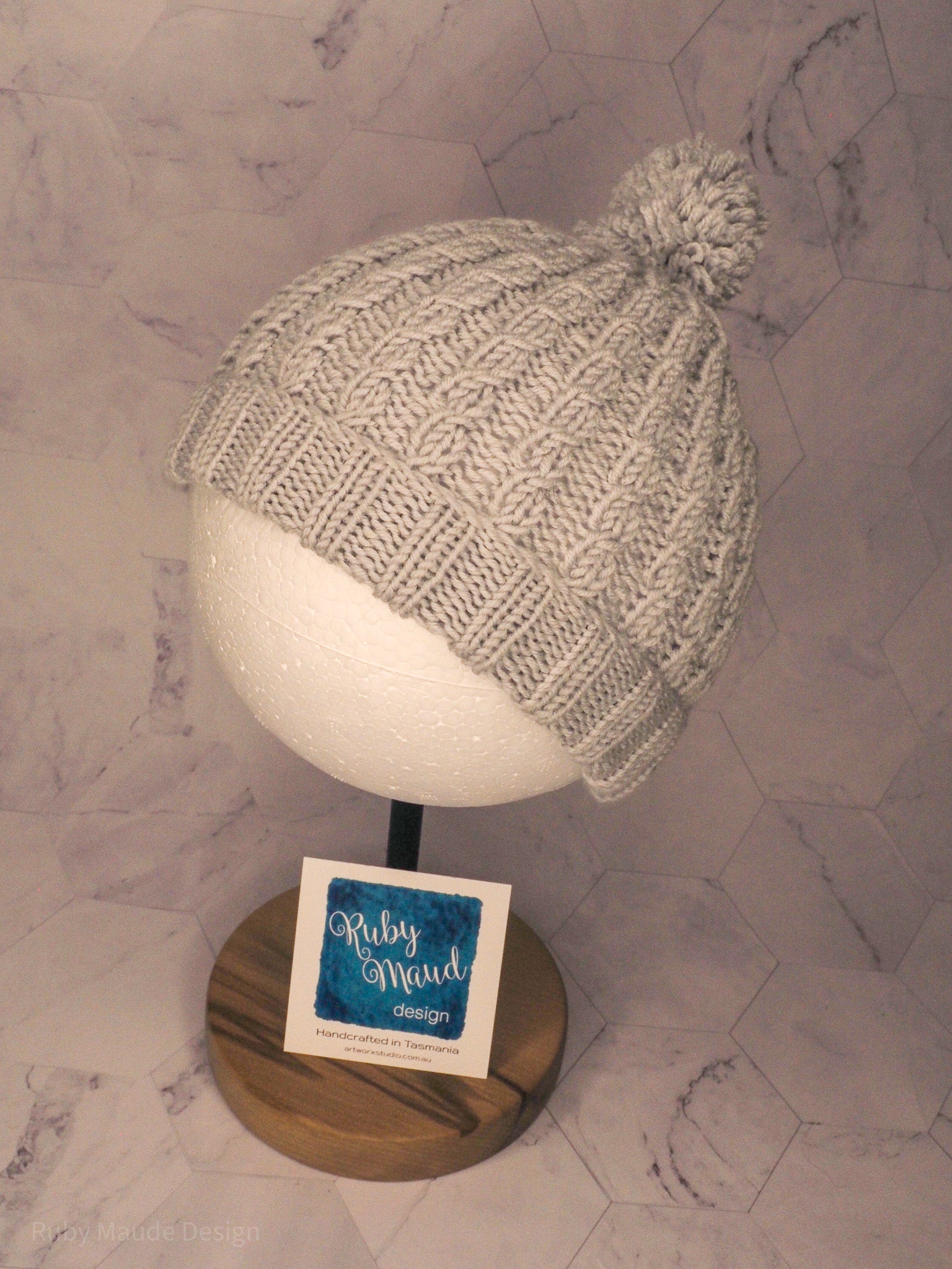 Baby Cabled Beanie - Bunny Tail Grey