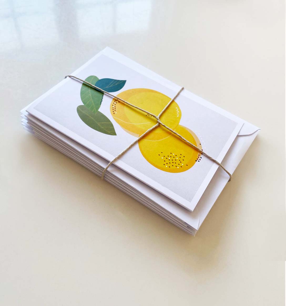 Set of 4 Fruit Illustration Greeting Cards: Mango, Apple, Lemon, Orange