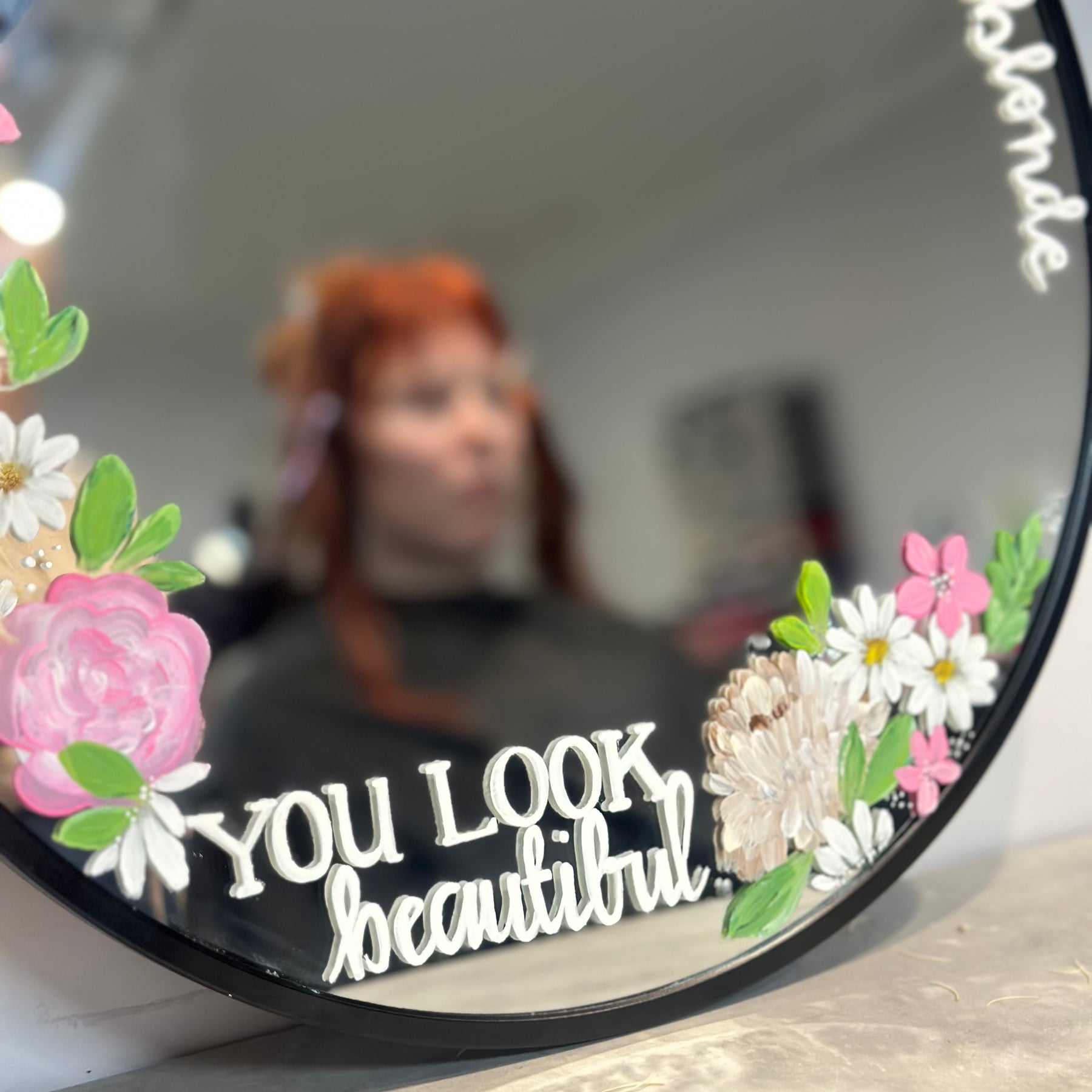 Hand Painted Small Round Mirror