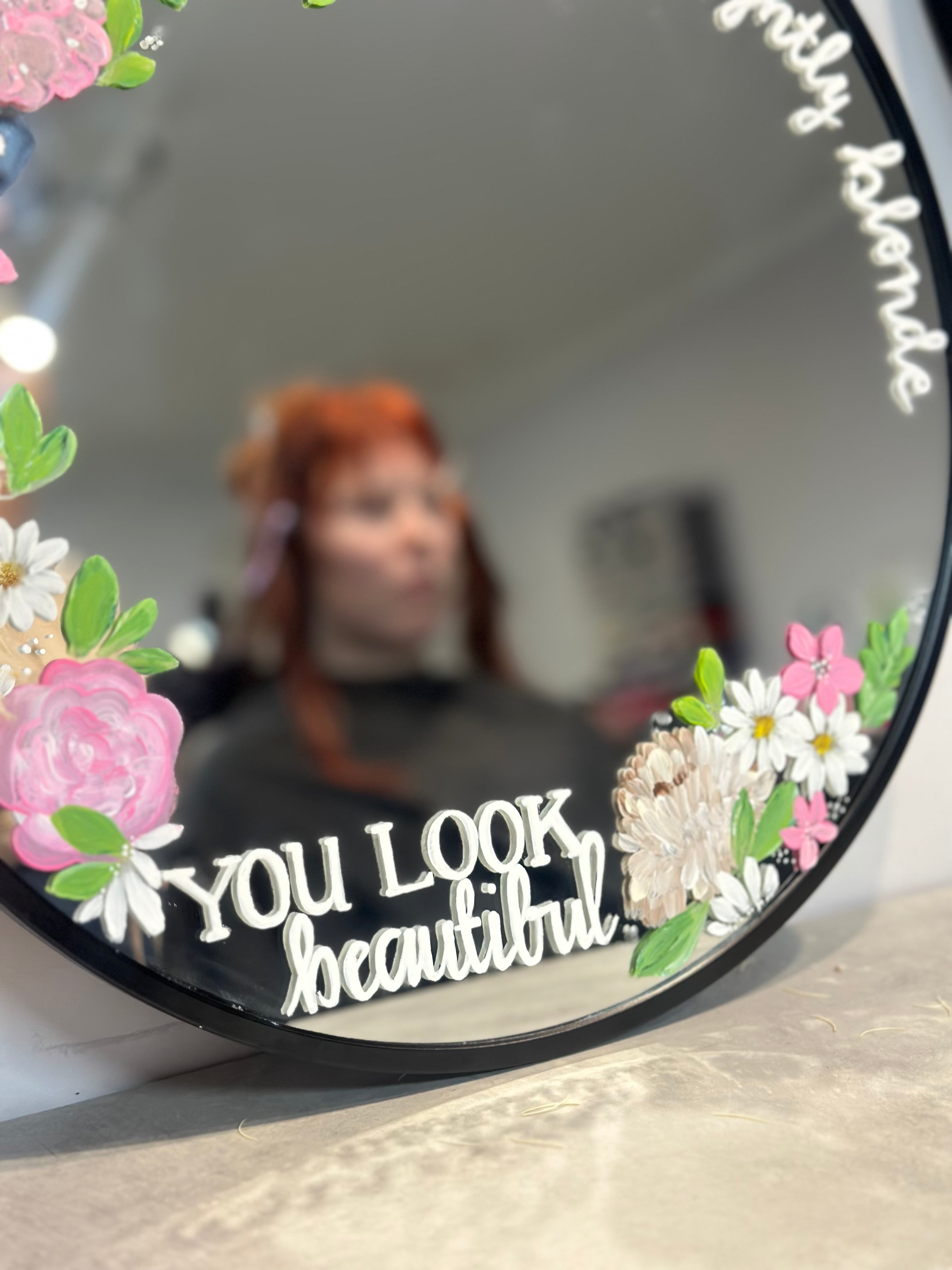 Hand Painted Small Round Mirror