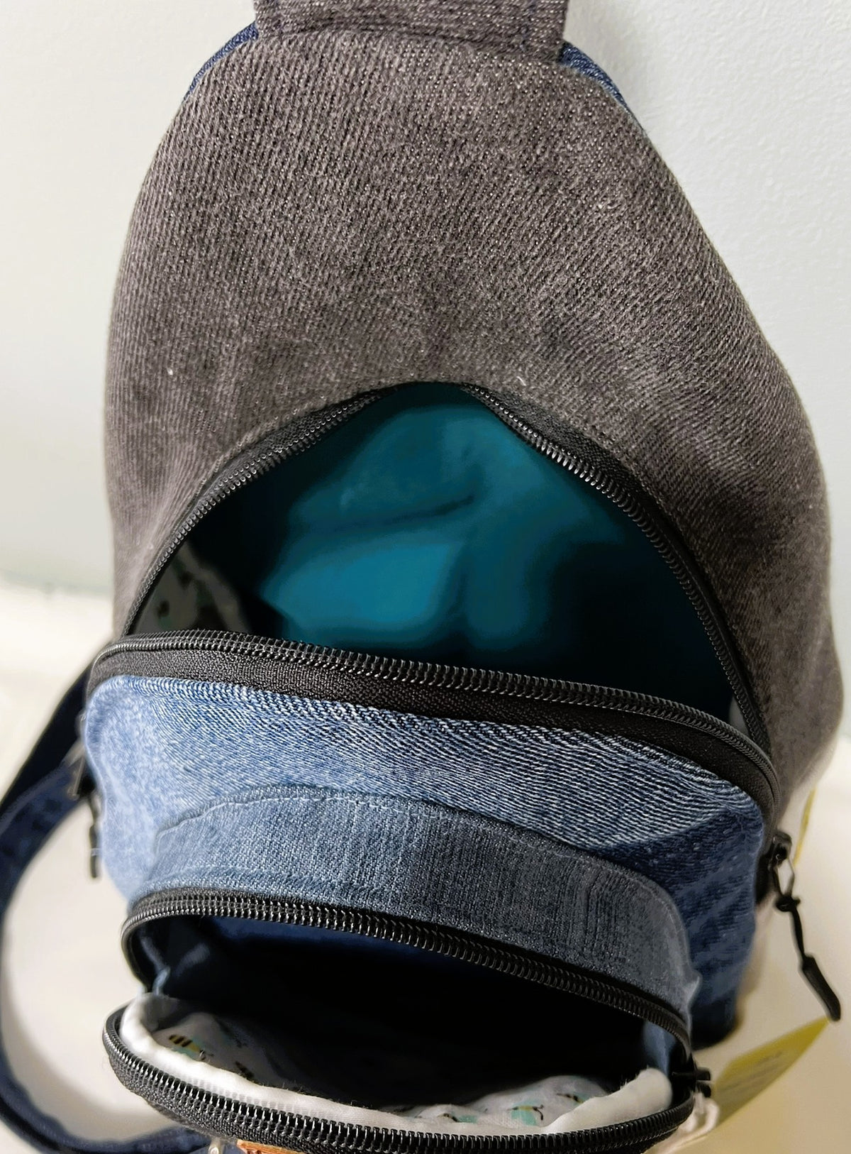 Upcycled Denim & Cotton Multi Pocket Sling Bag
