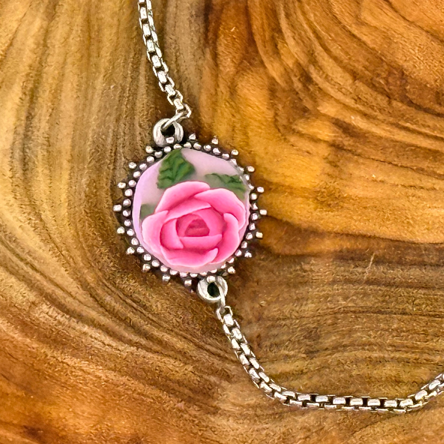 Pink Rose Stainless Steel Adjustable Slider Bracelet